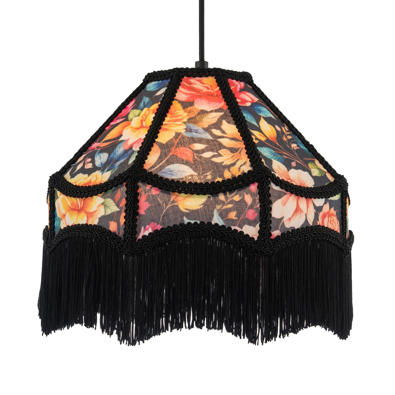 Black Victorian Empire Lamp Shade with Chic Multi Colour Floral Design Image 2