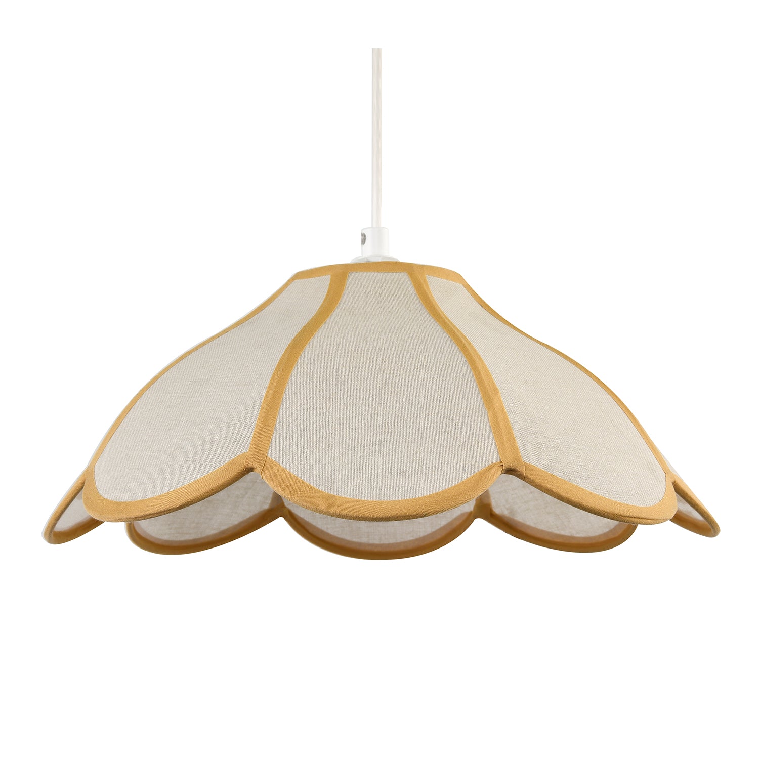 Classic Natural Linen Pendant Ceiling Shade with Taupe Cotton Trim Image 1