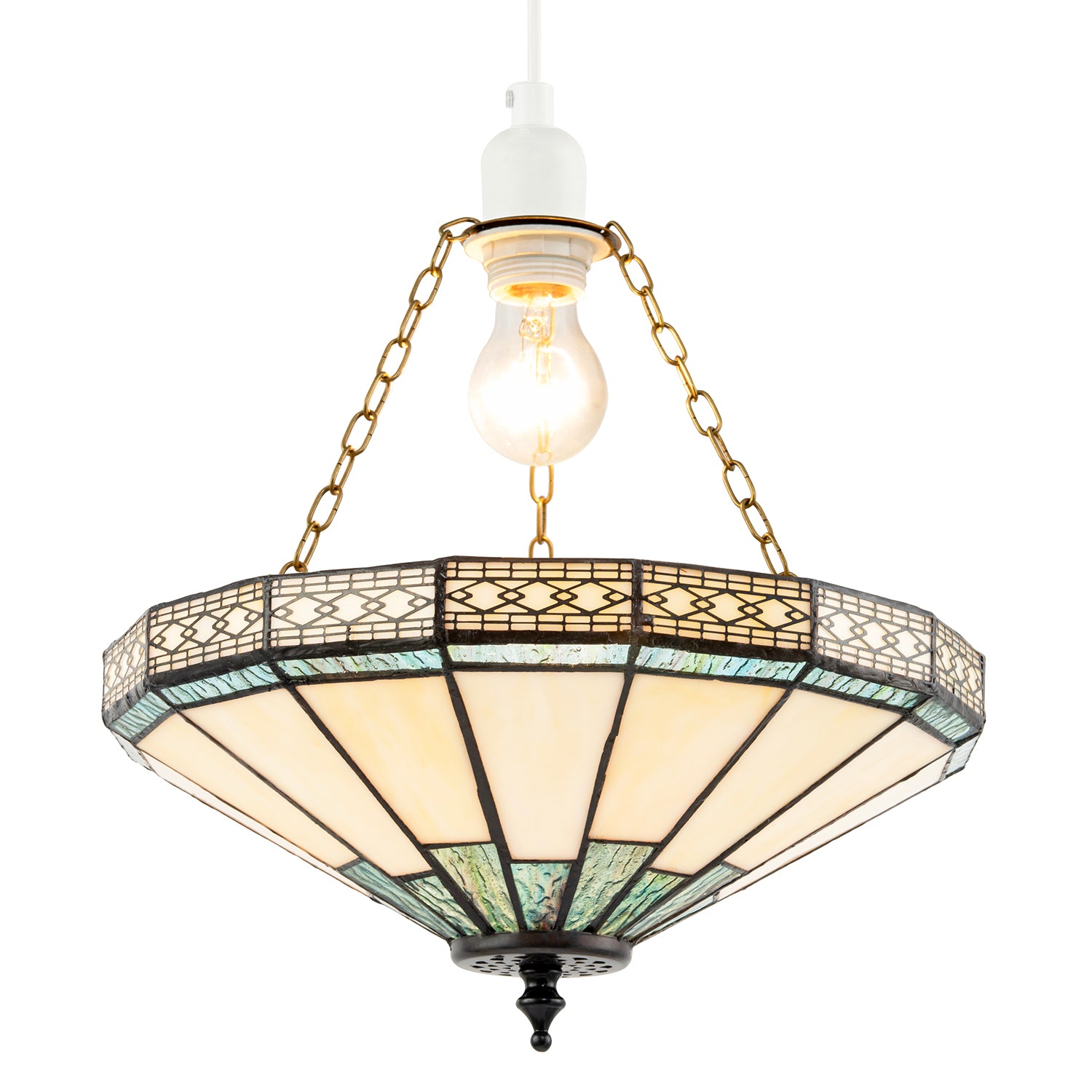 1920s Vintage Tiffany Pendant Light Shade with Emerald Green Glass Image 1