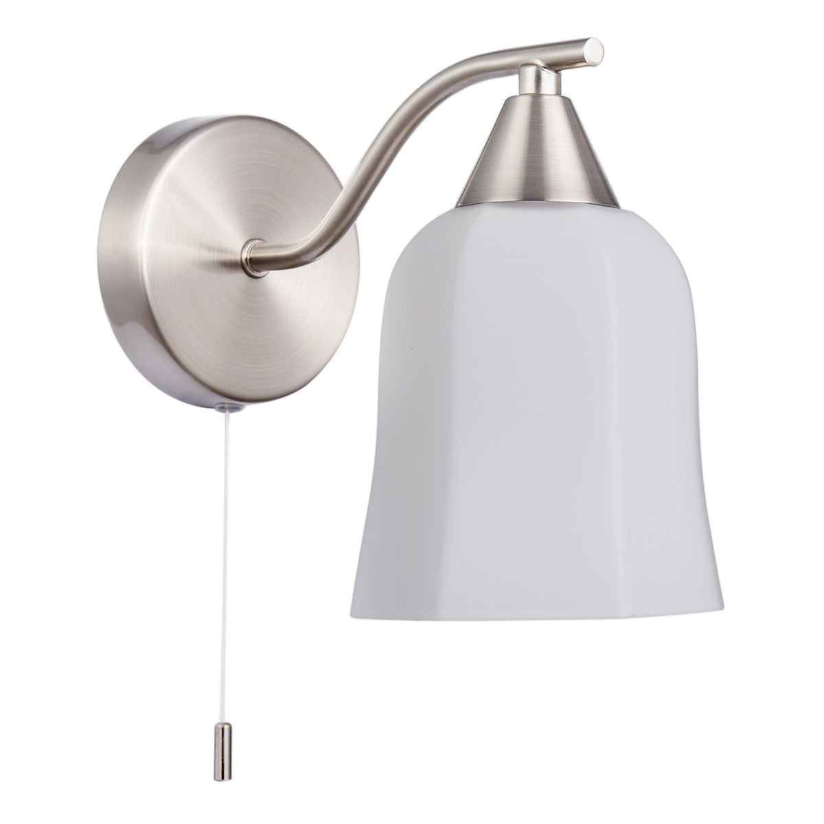 Switched Downlight Wall Light in Satin Nickel with Opal Glass Shade Image 1