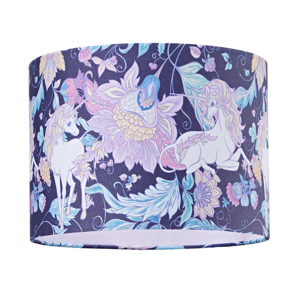 Feminine Purple & Pink Cotton 10" Shade with Elegant Unicorns and Green Flowers Image 1