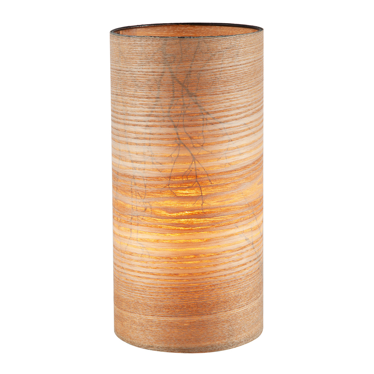 Bamboo Wood Effect Table Lamp with Black Woodland Trees Inner Lining Image 1