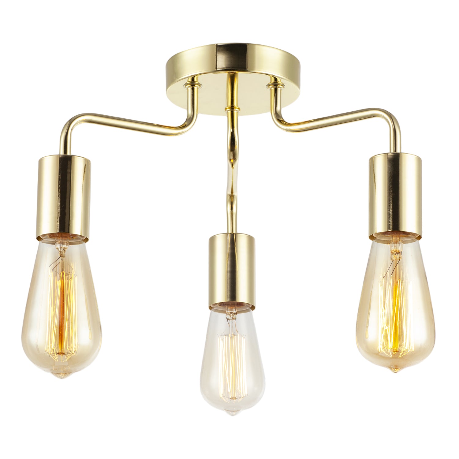 Polished Gold Semi Flush Ceiling Light to Showcase Filament Bulbs Image 2
