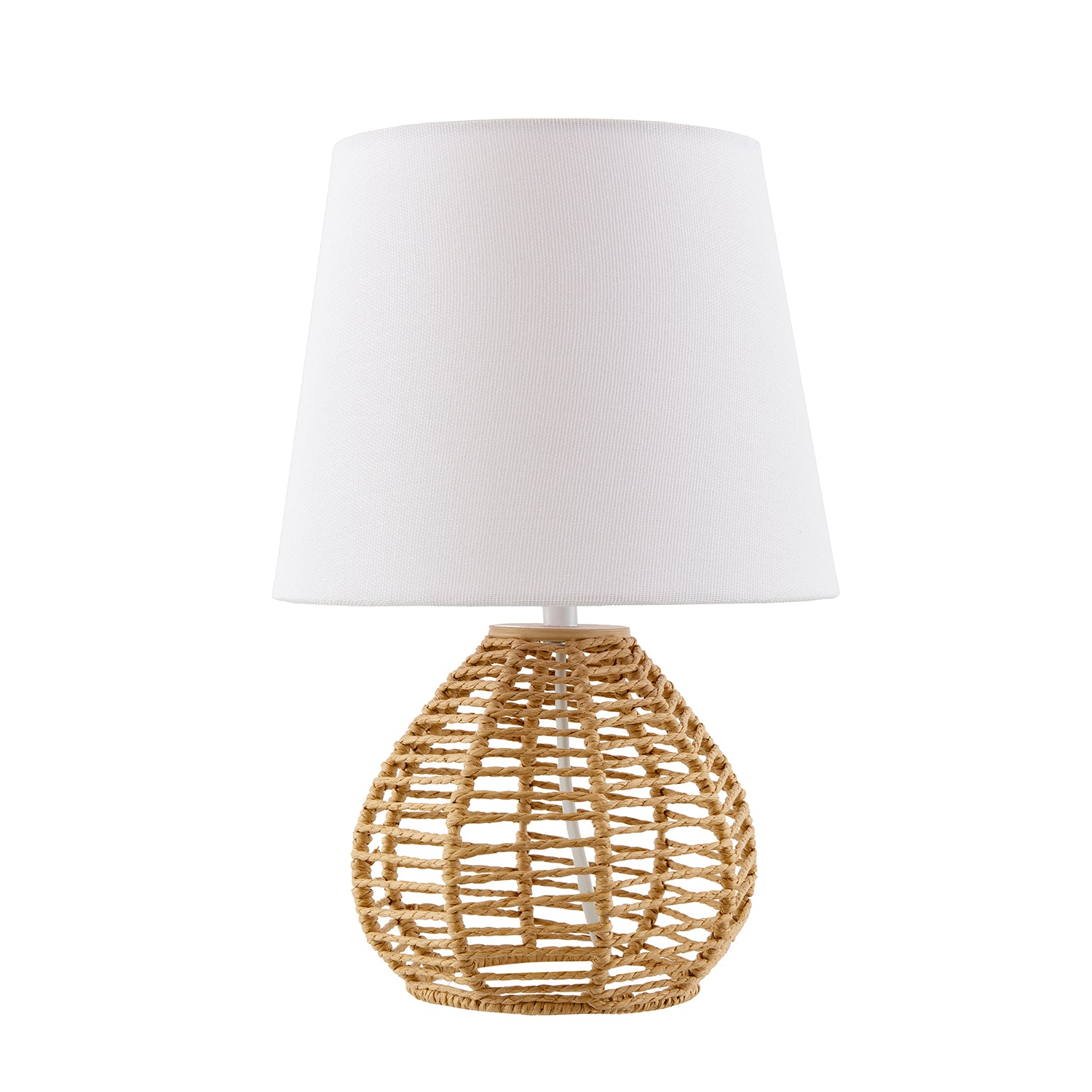 Brown Twisted Paper Table Lamp with White Linen Fabric Drum Shade Image 2