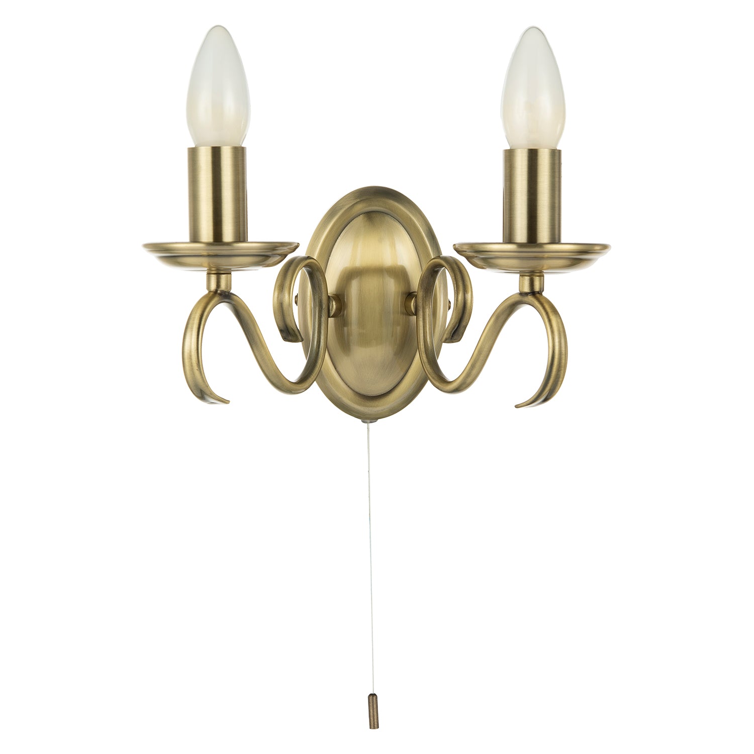 Traditional Wall Light Fitting with Pull Switch and Scroll Arms and Sconces Image 1