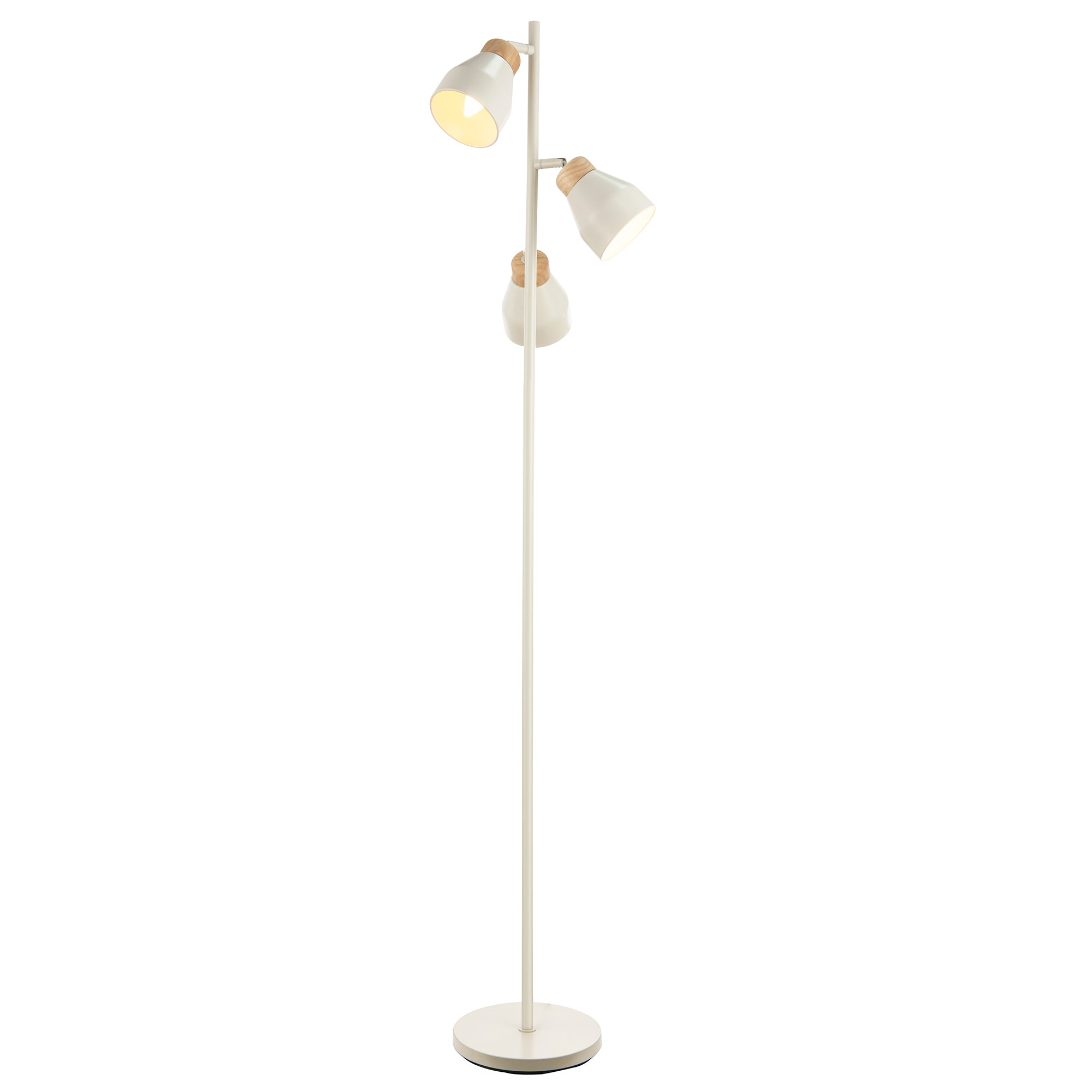 Muted Dove Grey Scandinavian Triple Spot Floor Lamp with Wooden Trim Image 2
