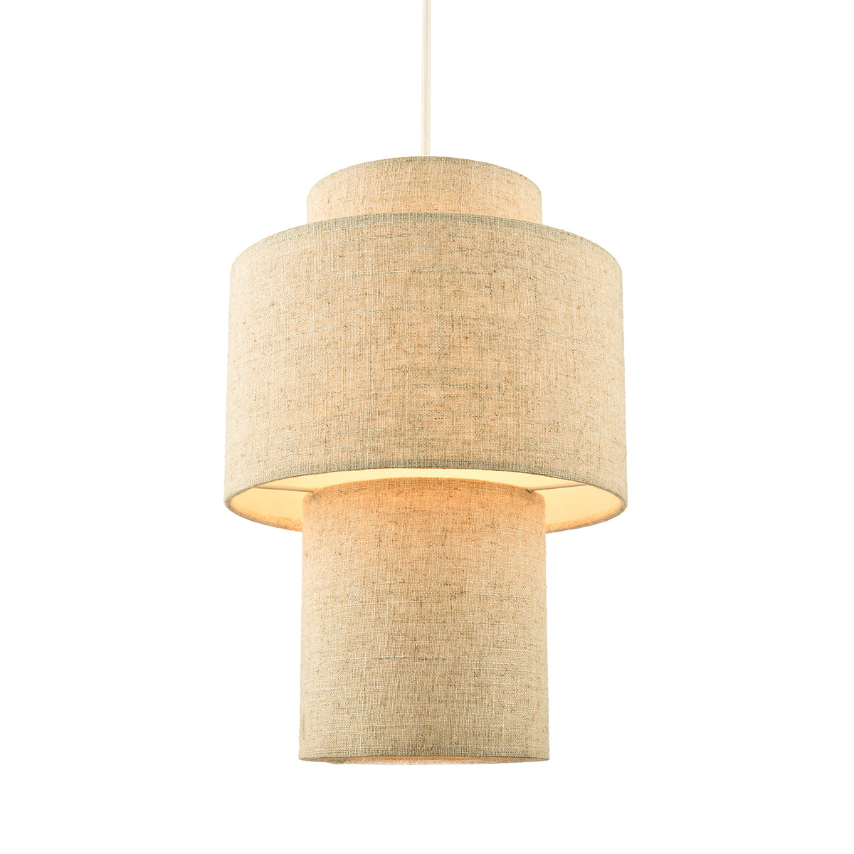 Designer Natural Oatmeal Beige Linen Triple Level Pendant Light Shade Image 1