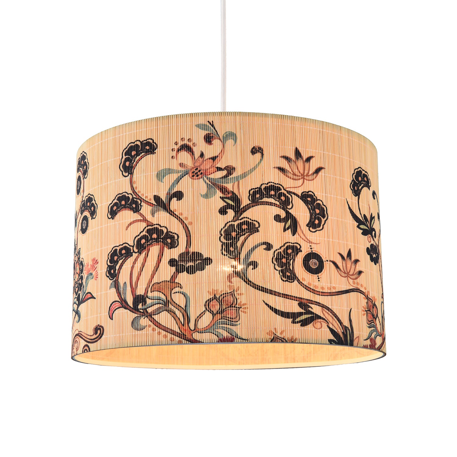 Contemporary Multi Coloured Floral Bamboo Round Pendant Lamp Shade Image 1