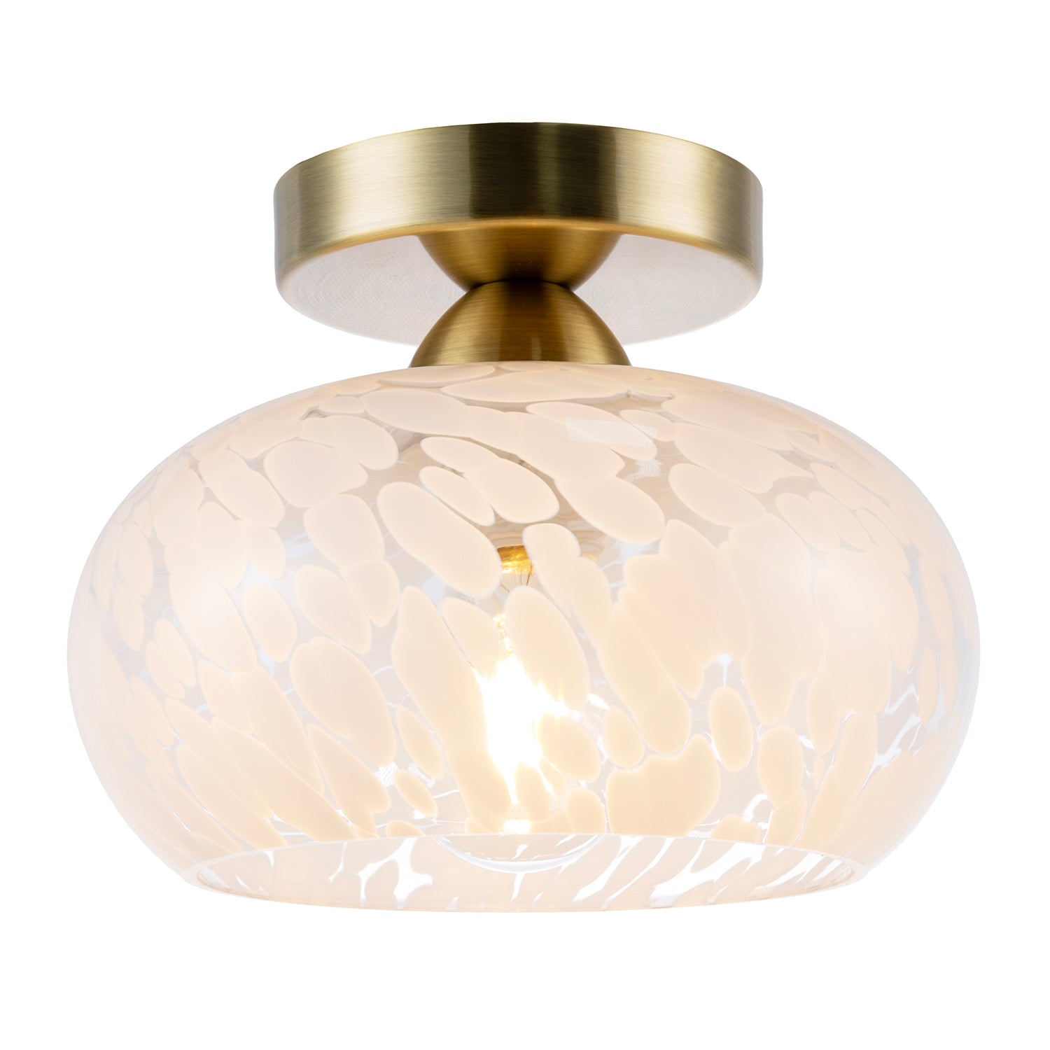 Antique Brass Ceiling Light Fitting with White Snowflake Glass Shade Image 2