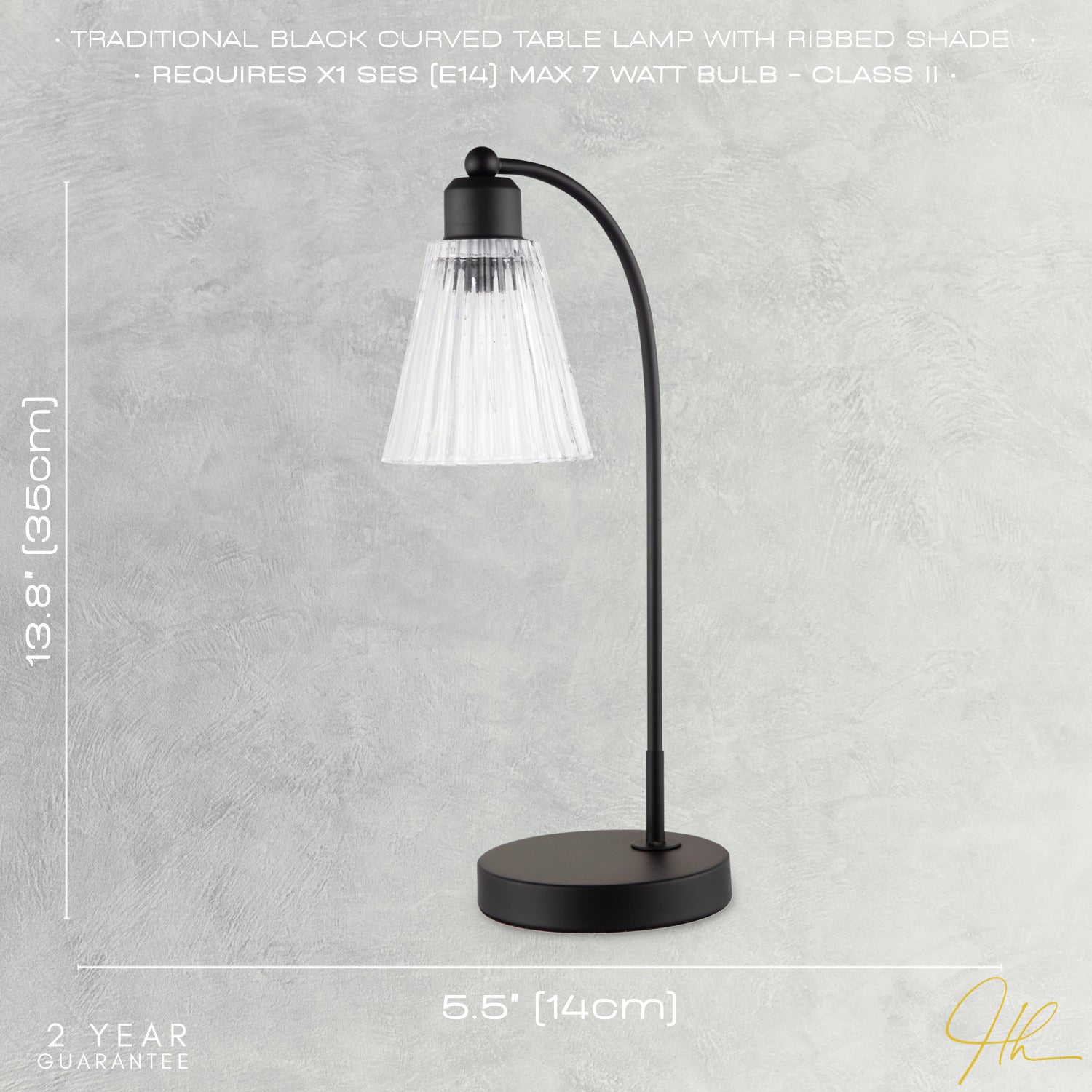 Traditional Matte Black Arch Desk Table Lamp with Clear Ribbed Shade Image 5