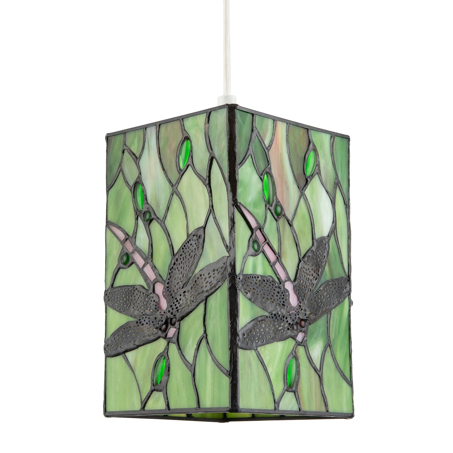 Green Stained Glass Dragonfly Rectangular Tiffany Pendant Light Shade Image 1