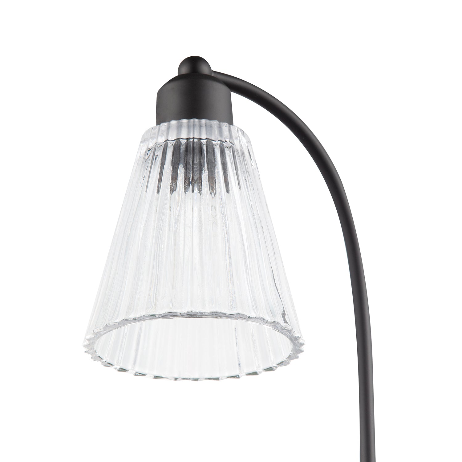 Traditional Matte Black Arch Desk Table Lamp with Clear Ribbed Shade Image 4