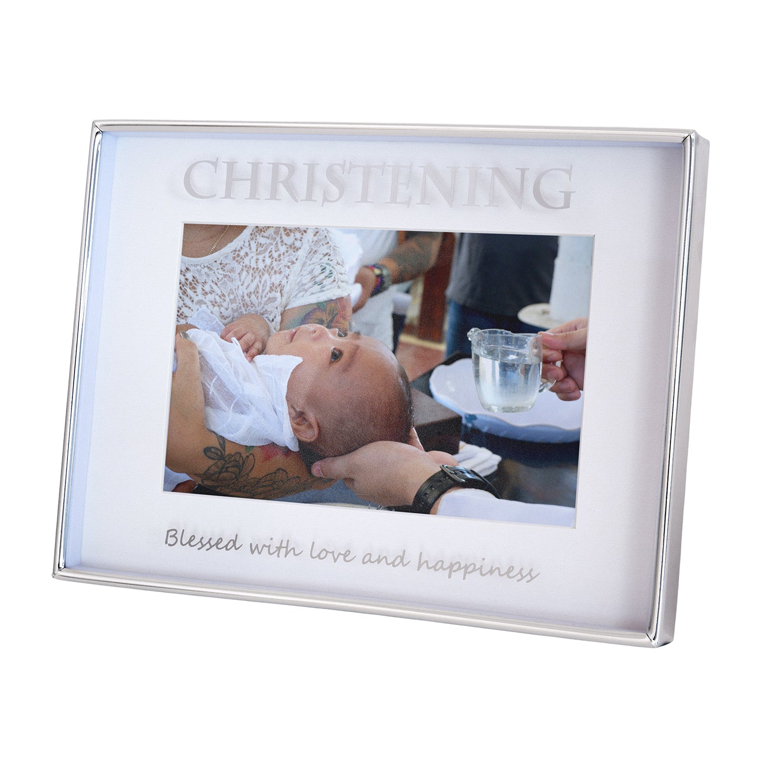 Contemporary Silver Plated Christening 4x6 Picture Frame for Wall or Table Image 2