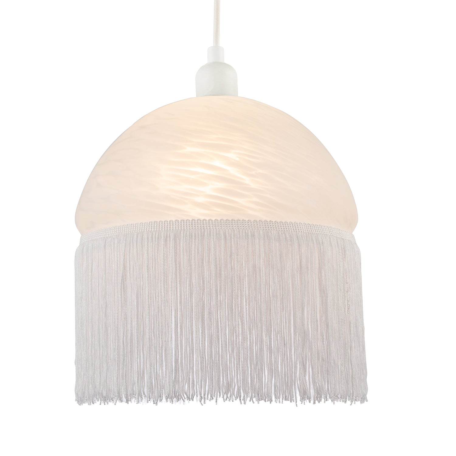 Traditional Opal White Domed Glass Pendant Shade with Long Tassels Image 1