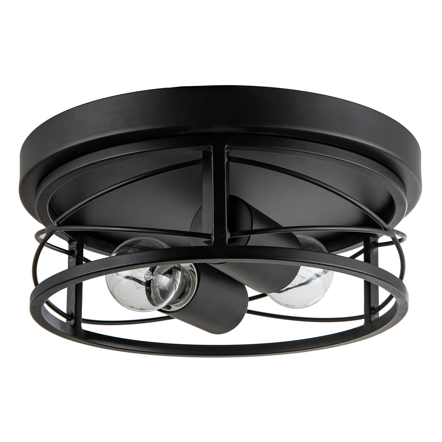 Industrial Vintage Black Round Flush Ceiling Light with Wire Design Image 1