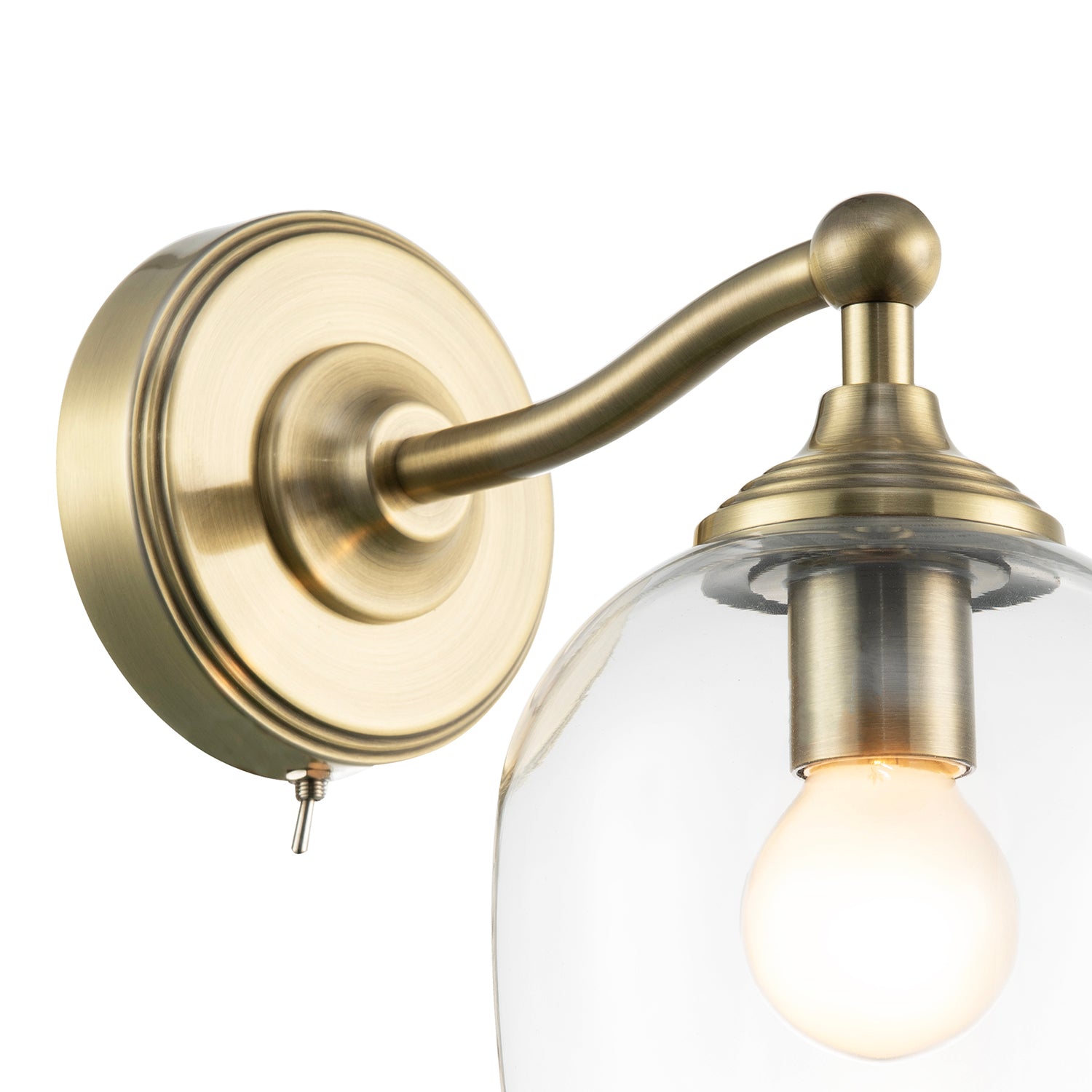 Traditional Wall Light Fitting in Antique Brass with Clear Glass Shade Image 3