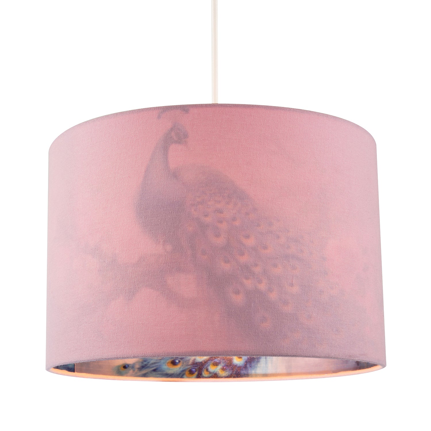 Elegant Blue Peacock and Pink Floral 12 Inch Lamp Shade in Pink Linen Image 2
