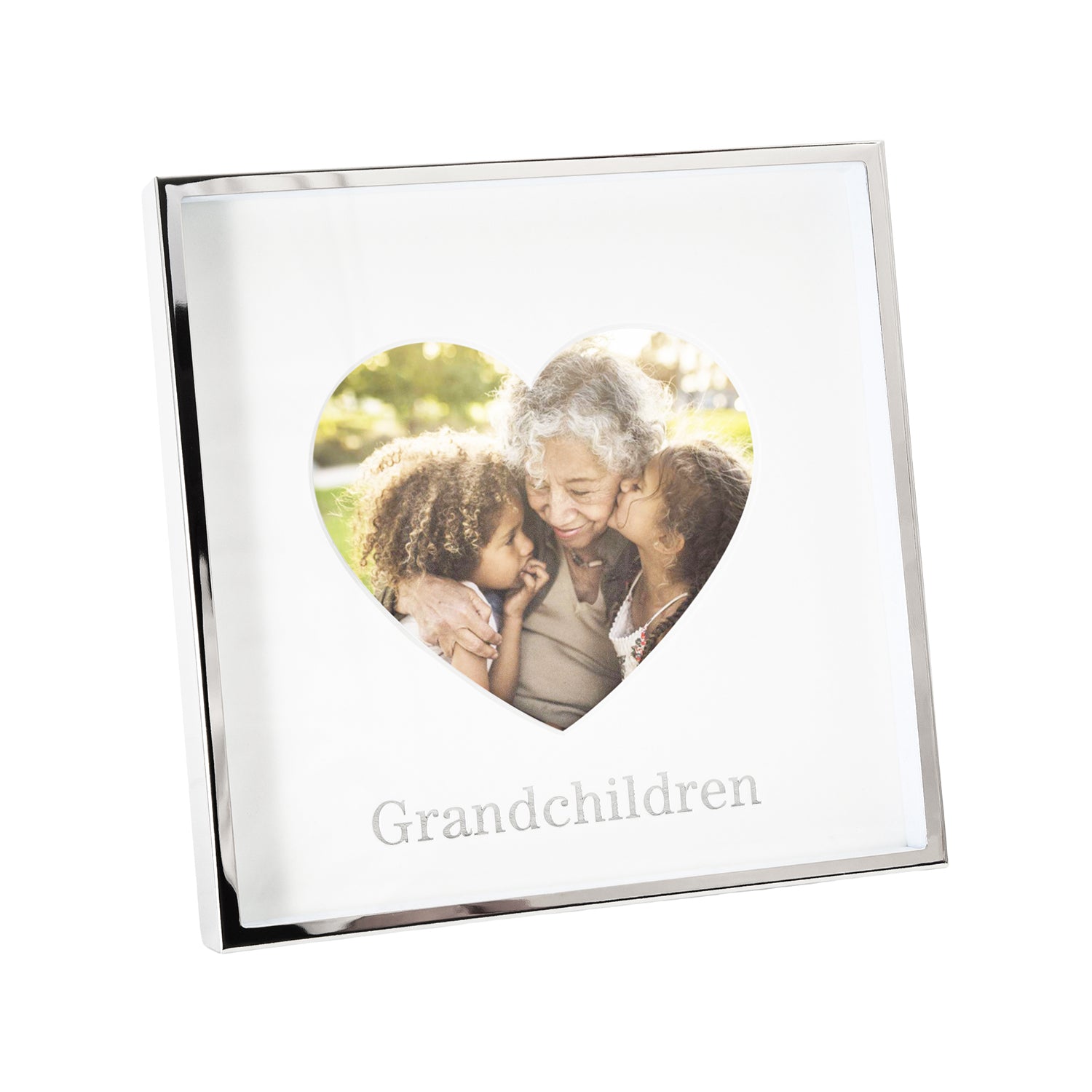 Grandchildren Heart Frame for 4x4 Picture in Nickel Plated with Silver Foil Image 1