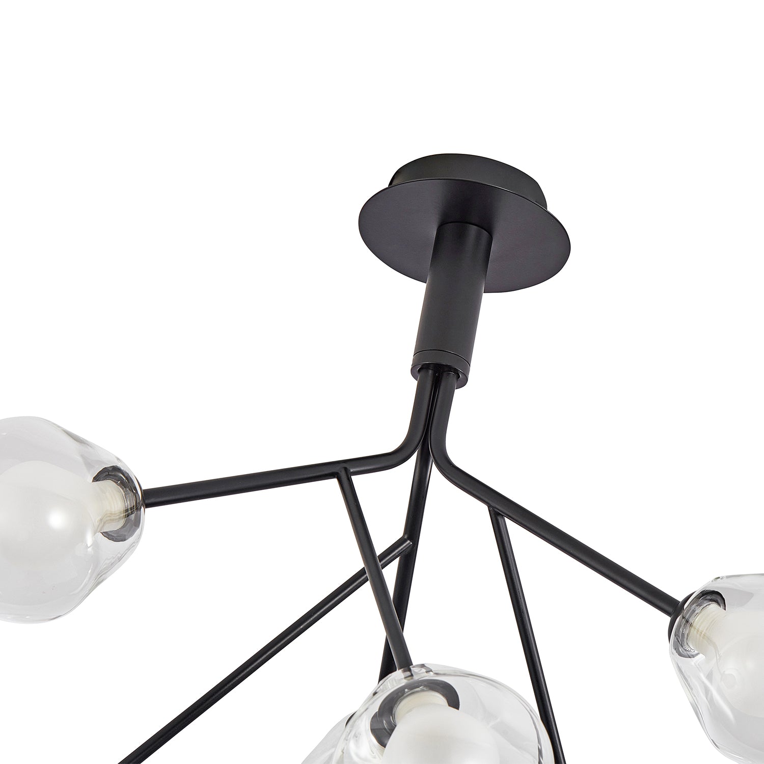Modern Designer Matte Black 6-Arm Ceiling Light with Opal and Clear Glass Shades Image 3