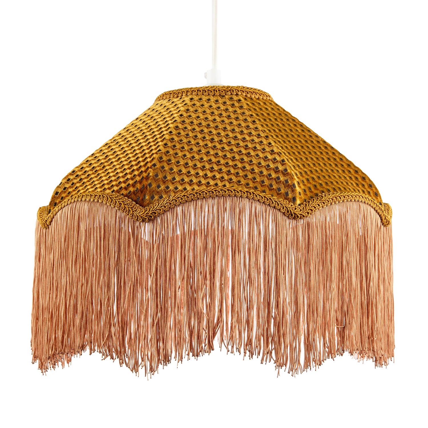 Golden Ochre Victorian Scallop Pendant Light Shade with Long Tassels Image 1