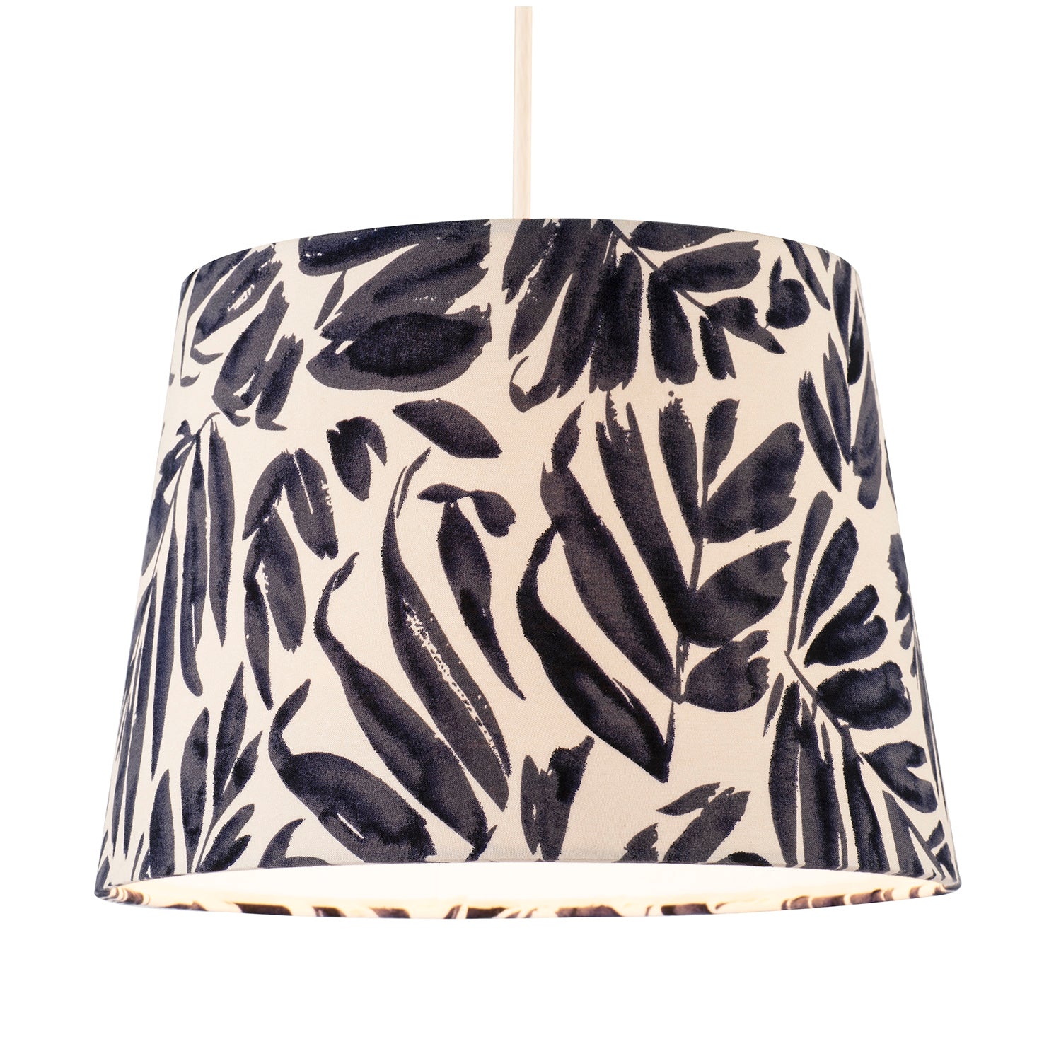 Midnight Blue Palm Leaf Themed 25cm Drum Lampshade with Fabric Lining Image 2