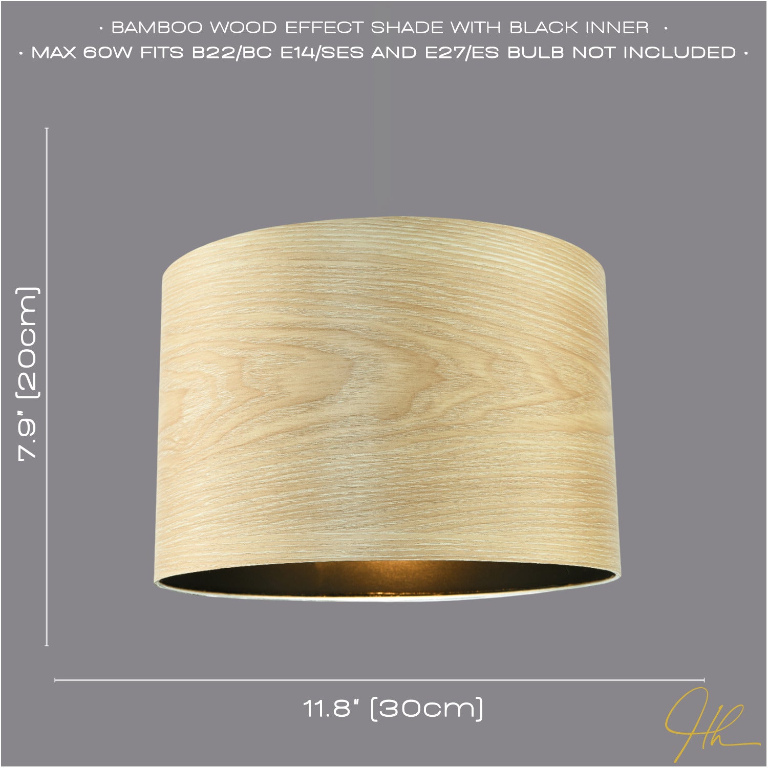 Designer Bamboo Wood Effect Round Lamp Shade with Inner Black Lining Image 6