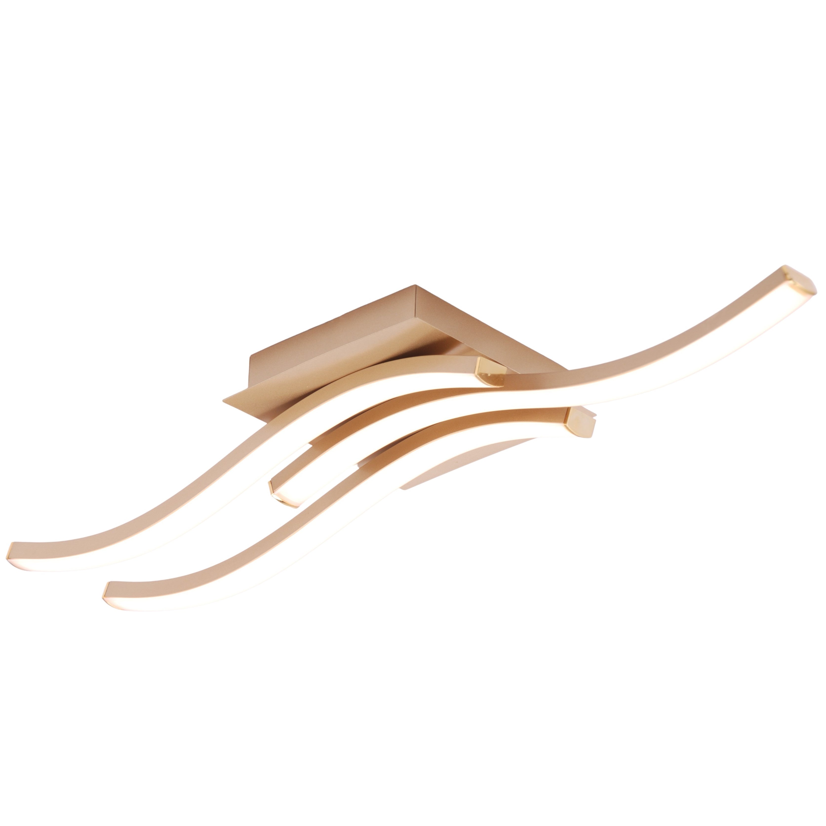 Modern Triple Wavy Strip Flush LED Ceiling Light Fixture in Matte Gold Sand Image 2