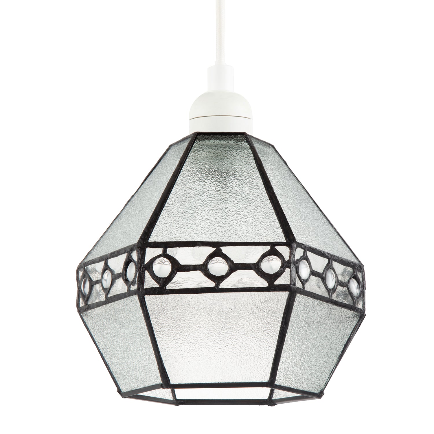 Industrial Style Pendant Light Shade with Frosted Glass and Clear Gems Image 2