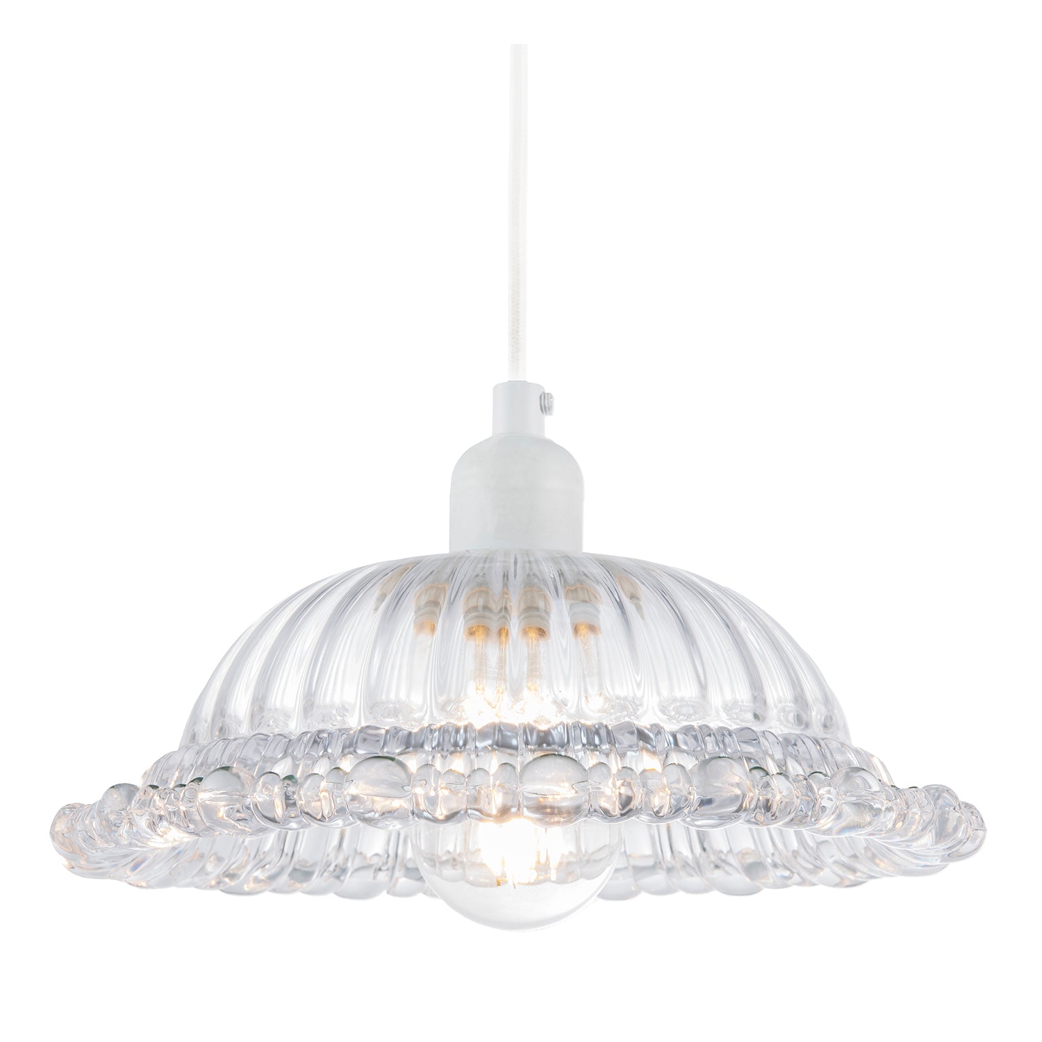 Designer Clear Line Ribbed Glass Pendant Lamp Shade with Moulded Edge Image 2