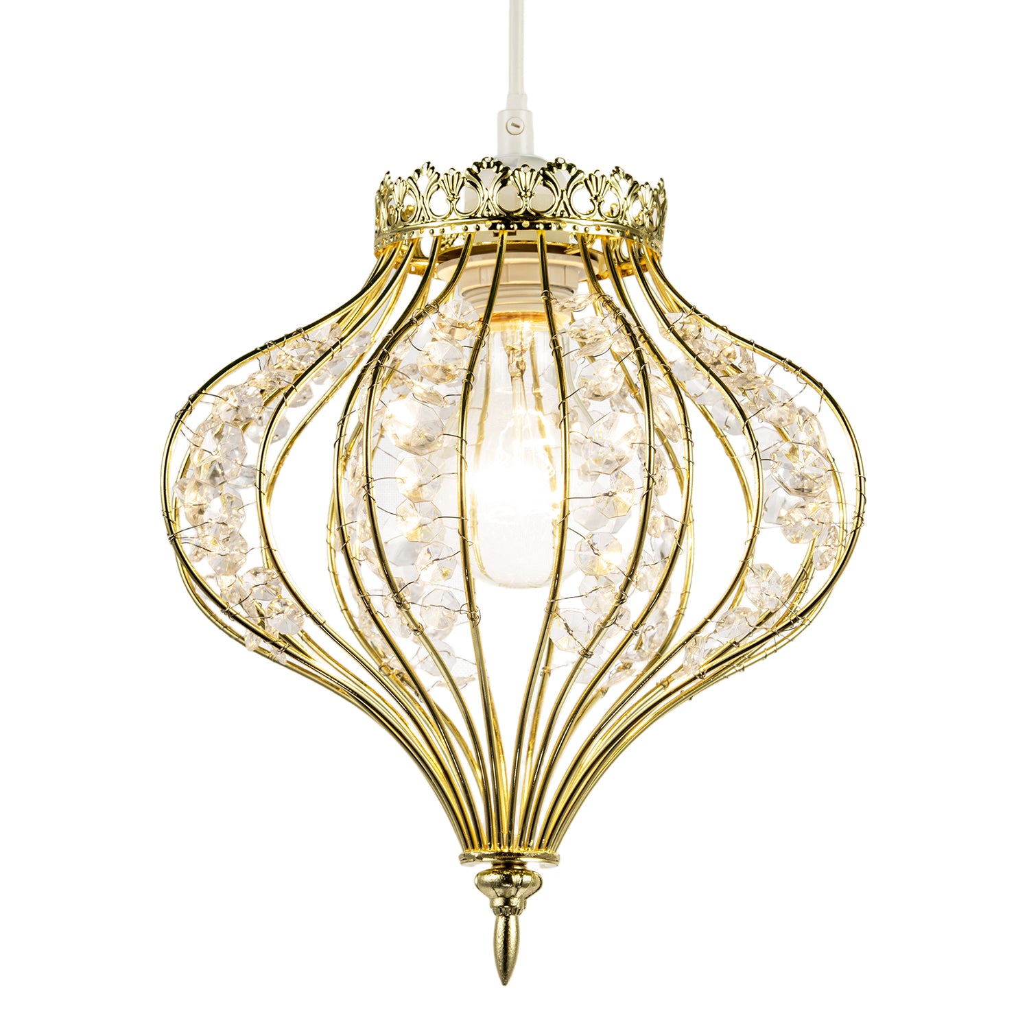 Unique Teardrop Shiny Gold Pendant Lamp Shade with Clear Acrylic Beads Image 2