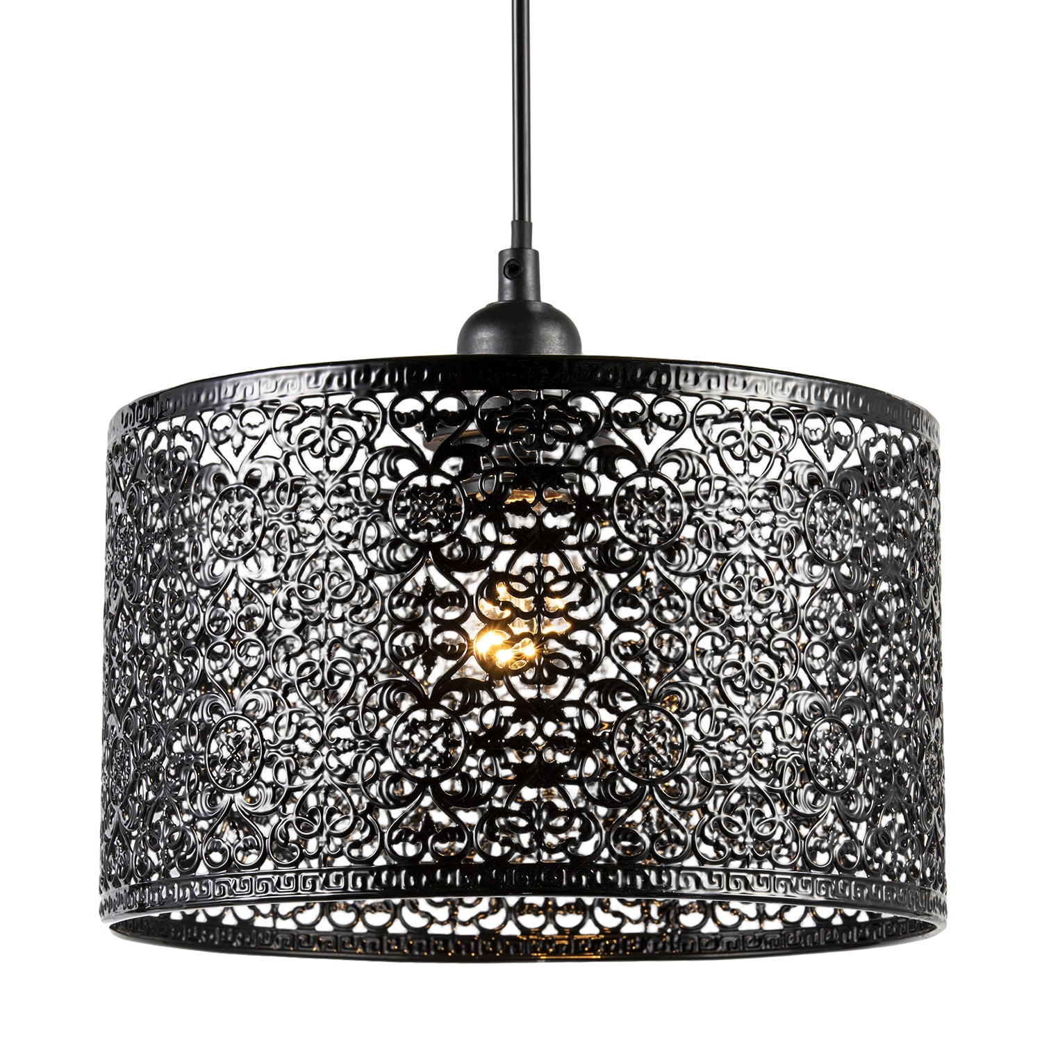 Ornate Moroccan Style Decorated Black Gloss Metal Pendant Lamp Shade Image 2