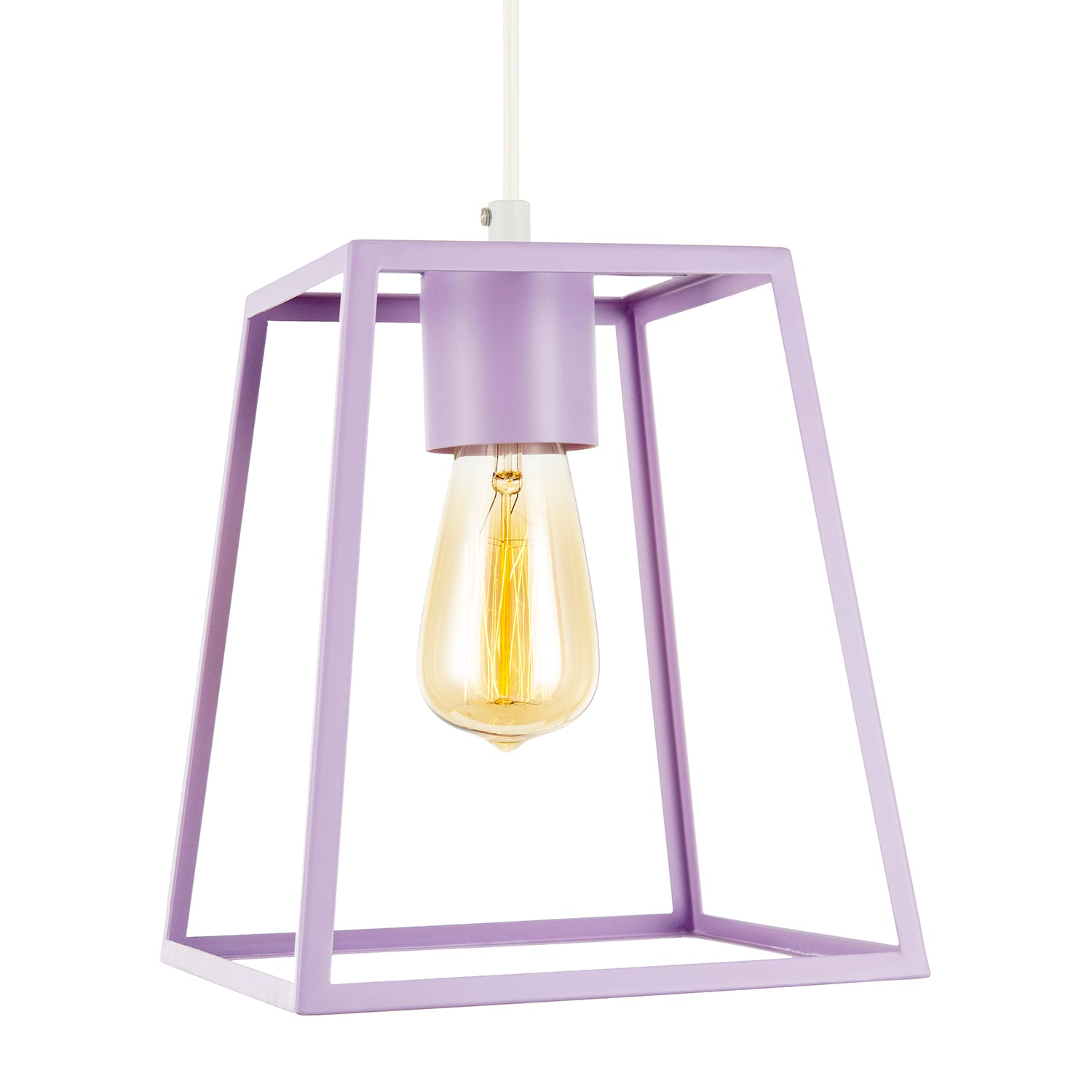 Industrial Lantern Lamp Shade in Soft Lilac with Square Top and Bottom Image 1