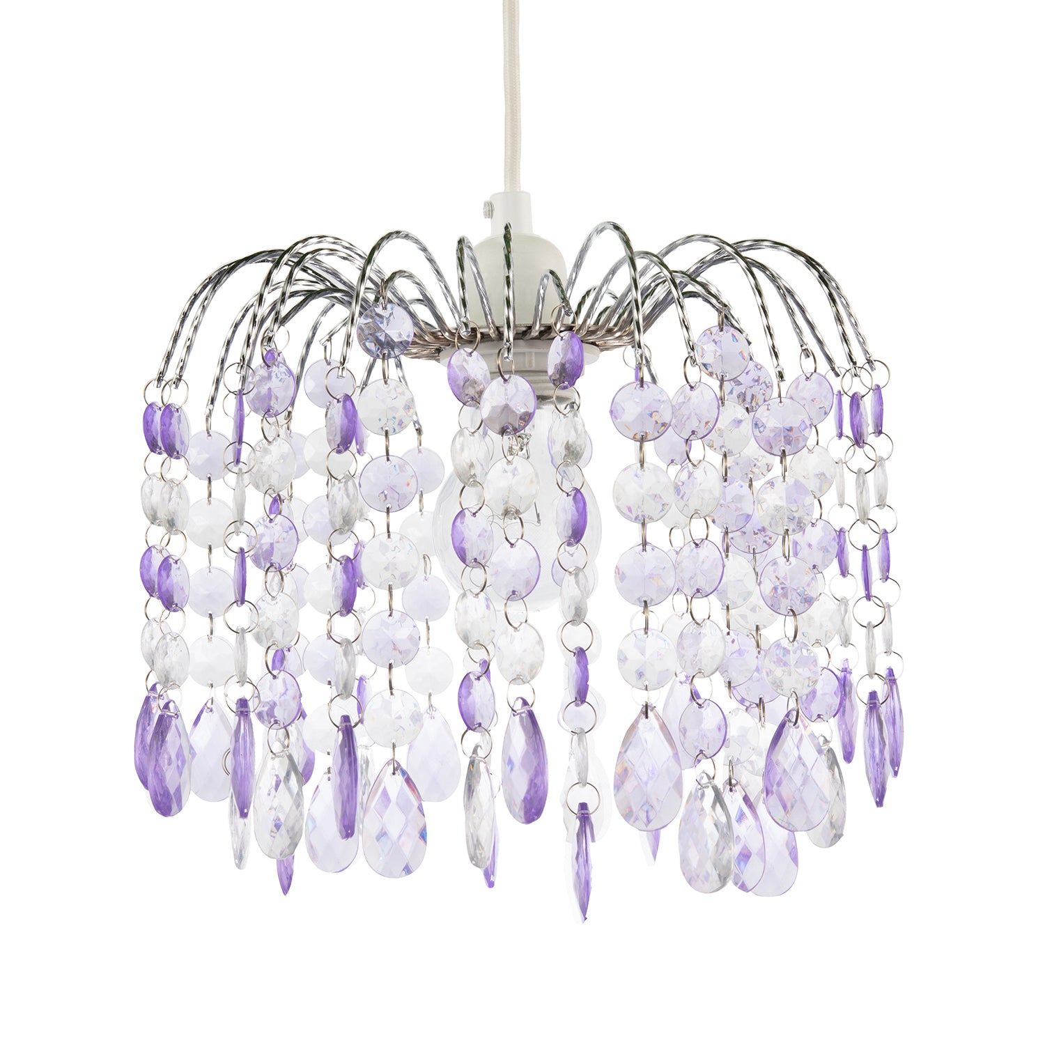 Modern Waterfall Pendant Shade with Lilac and Clear Acrylic Drops Image 1
