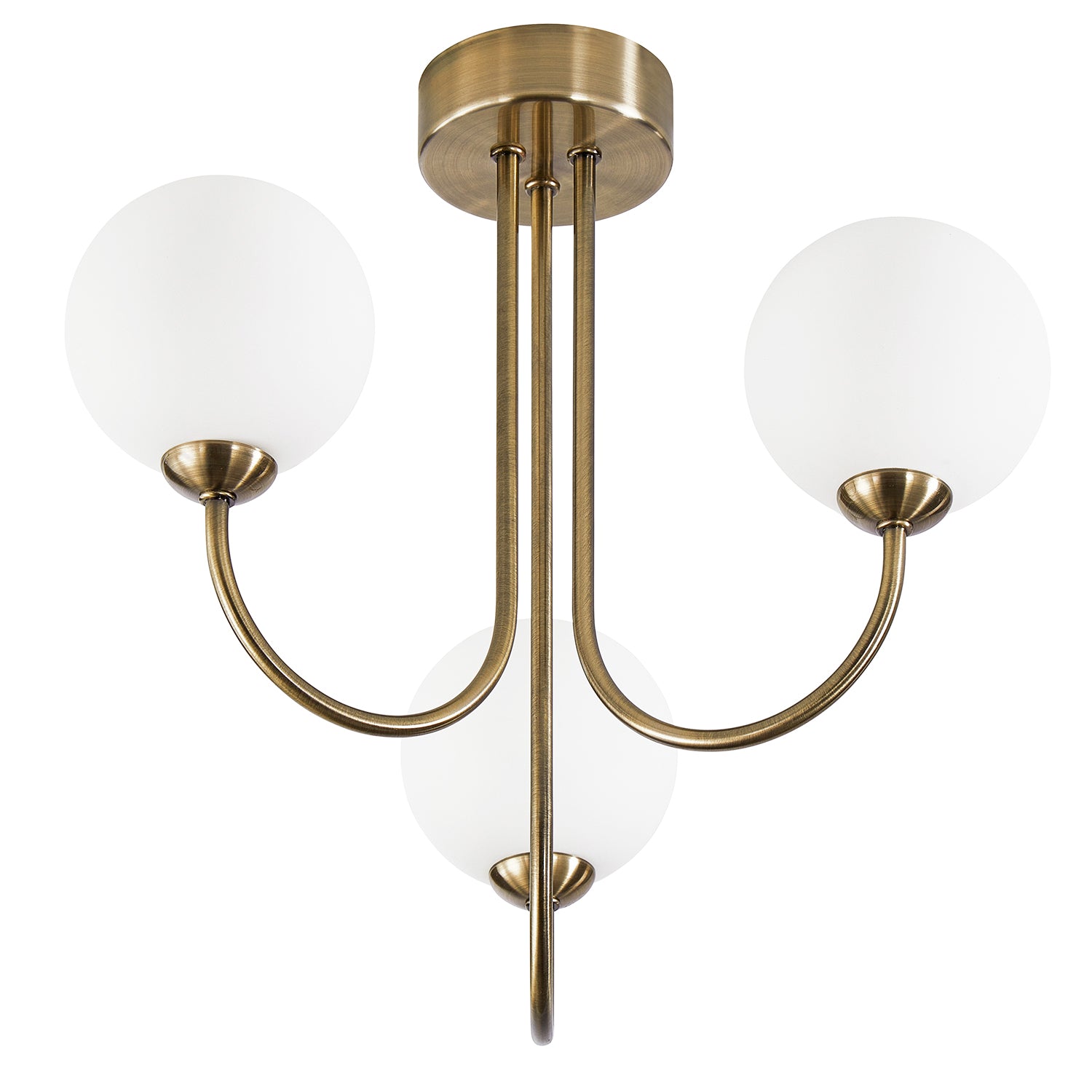 Modern Designer Antique Brass Ceiling Light with Opal White Globe Glass Shades Image 2