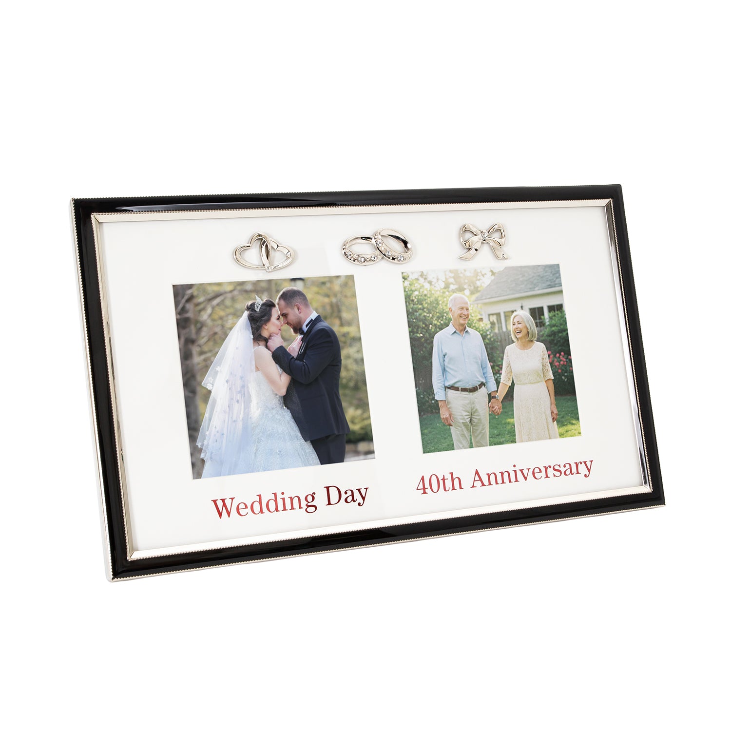 40th Anniversary and Wedding Day Picture Frame in Silver and Black with Icons Image 1