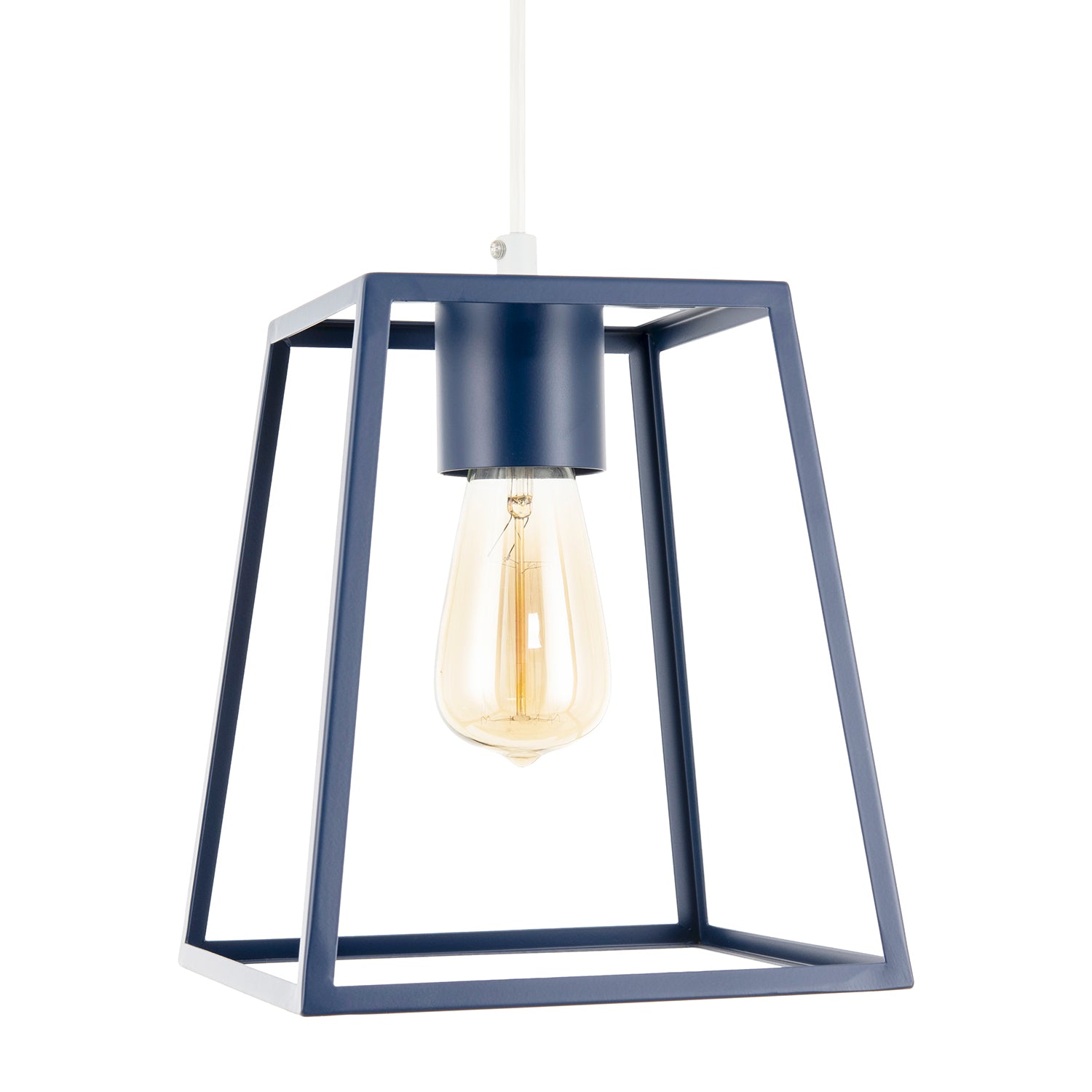 Industrial Lantern Lamp Shade in Navy Blue with Square Top and Bottom Image 1