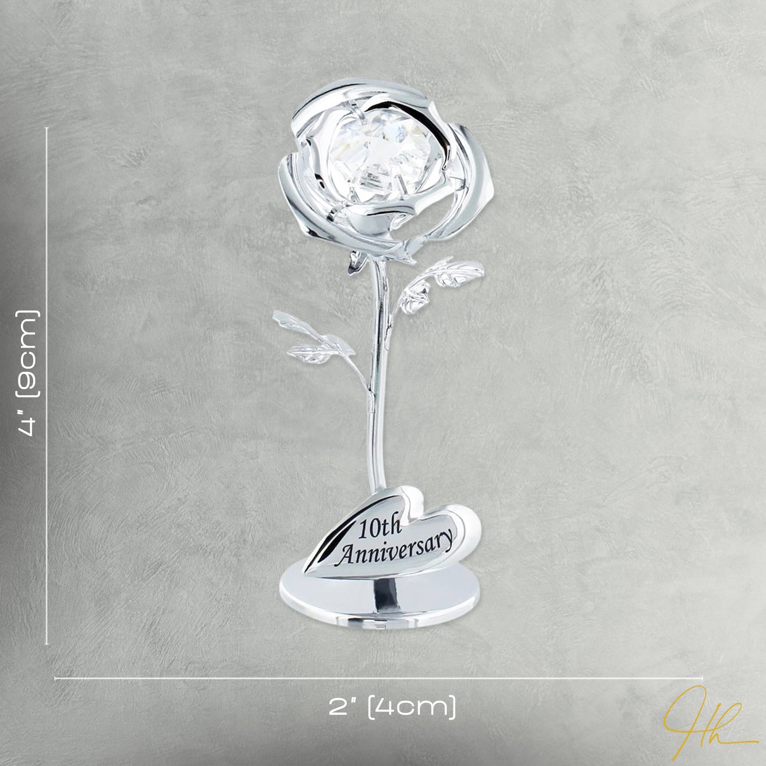 Modern "10th Anniversary" Silver Plated Flower with Clear Swarovski Crystal Bead Image 7