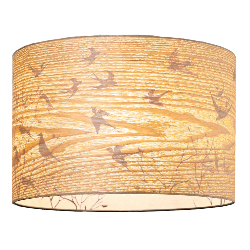 Eco Friendly Bamboo Wood Effect Lamp Shade with Inner Lining of Birds and Trees Image 1