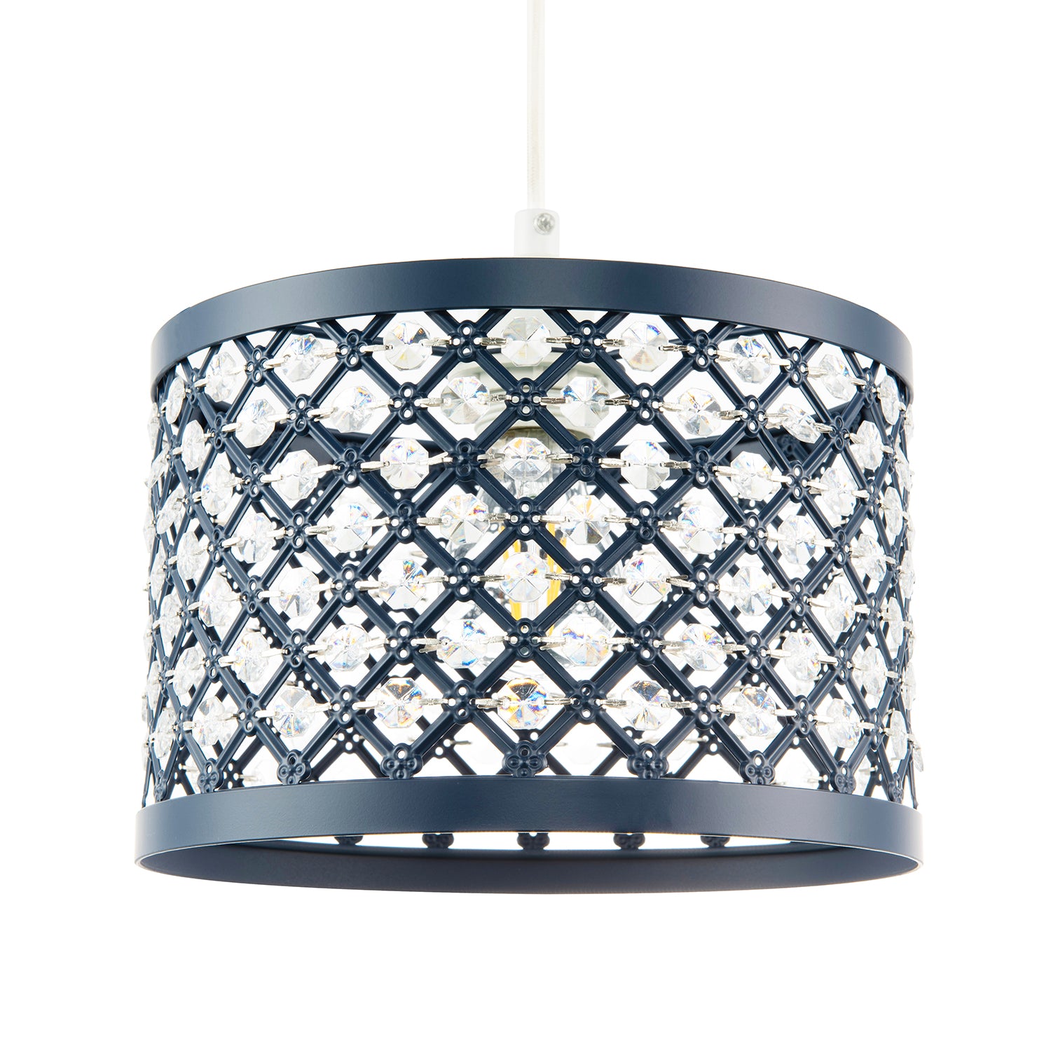 Modern Ornate Navy Blue Metal Pendant Shade with Clear Acrylic Beads Image 2