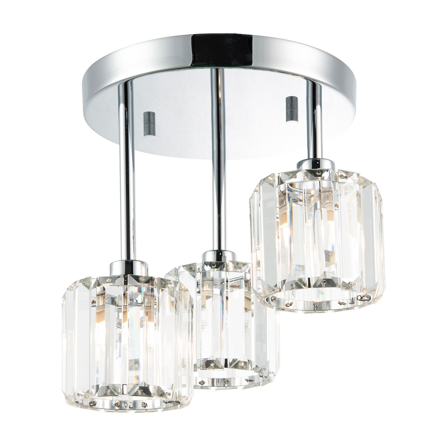 Modern Triple Level Chrome Ceiling Light with K9 Crystal Glass Shades Image 2