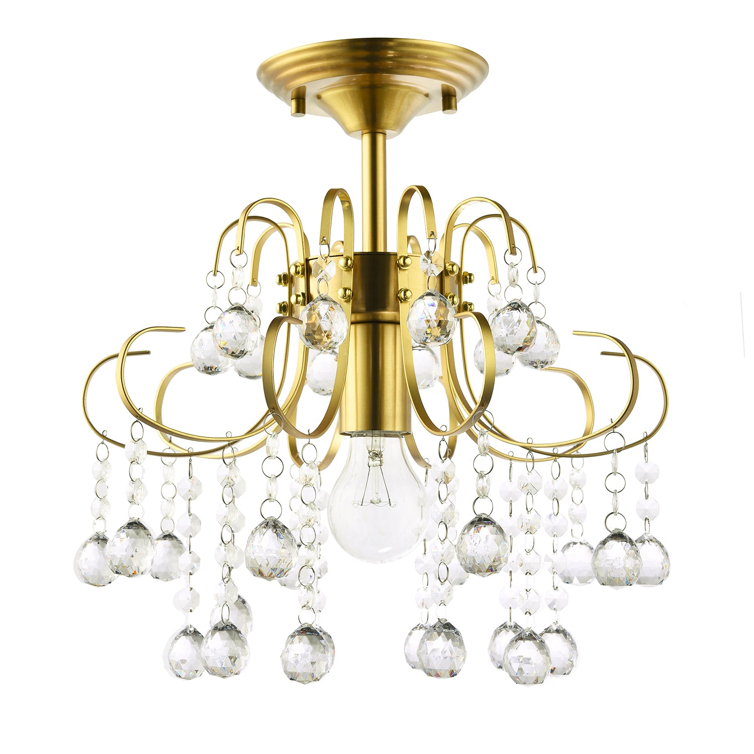 Waterfall Satin Gold Ceiling Light Fitting with Clear Acrylic Spheres Image 1
