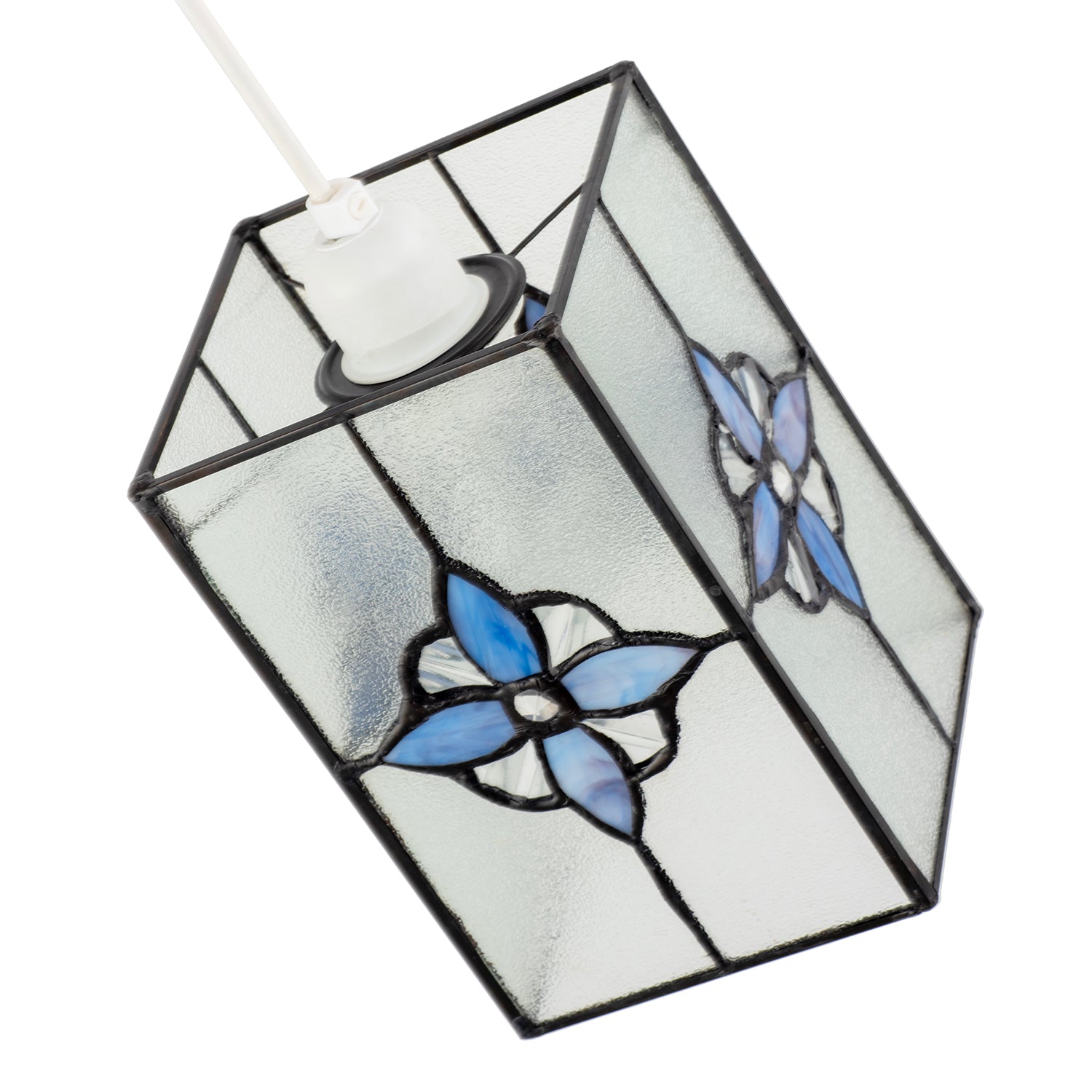 Traditional Clear Glass Tiffany Style Pendant Shade with Purple Panels Image 3
