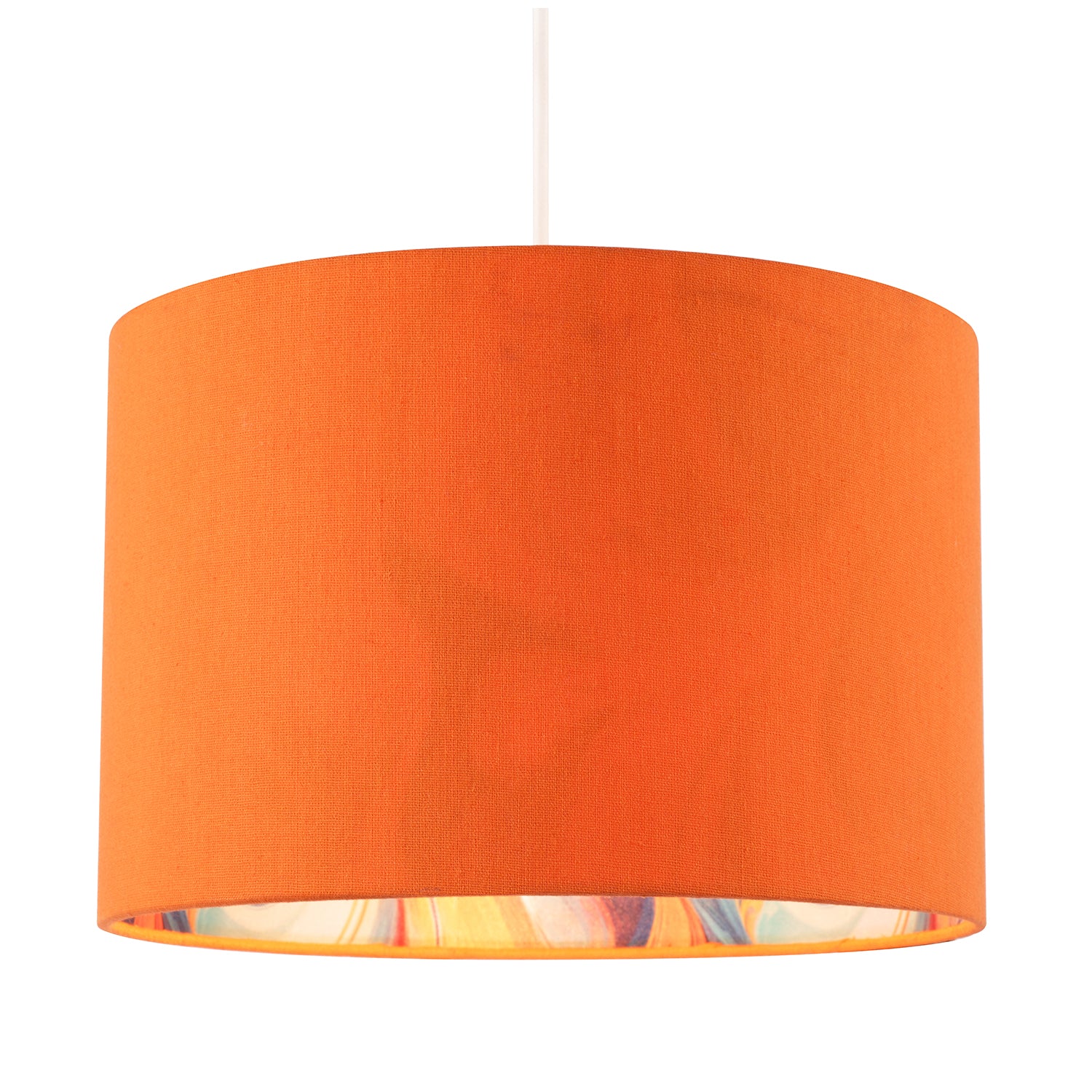 Orange Linen Fabric Lamp Shade with Inner Multi Colour Marble Design Image 2