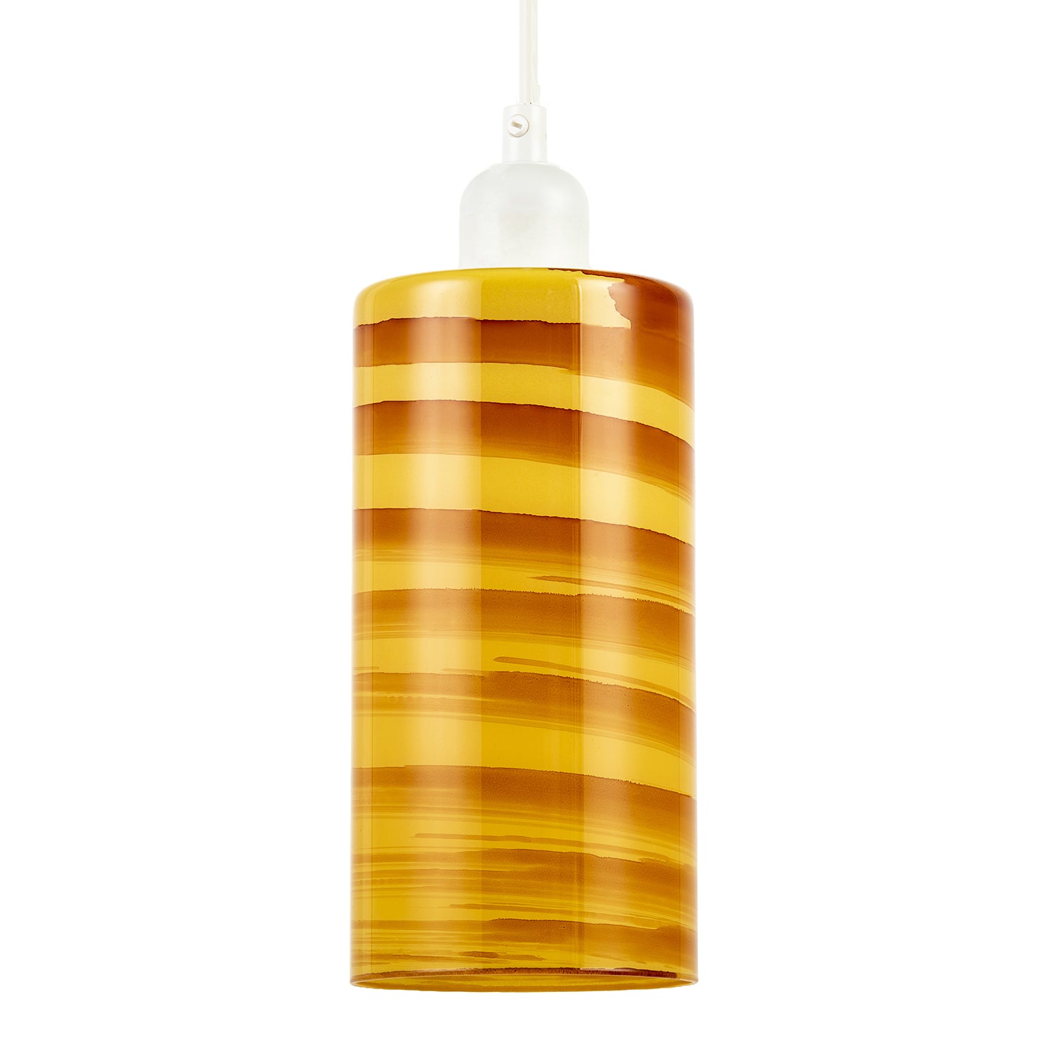 Striped Amber Glass Cylinder Pendant Shade with Retro Inspired Look Image 1