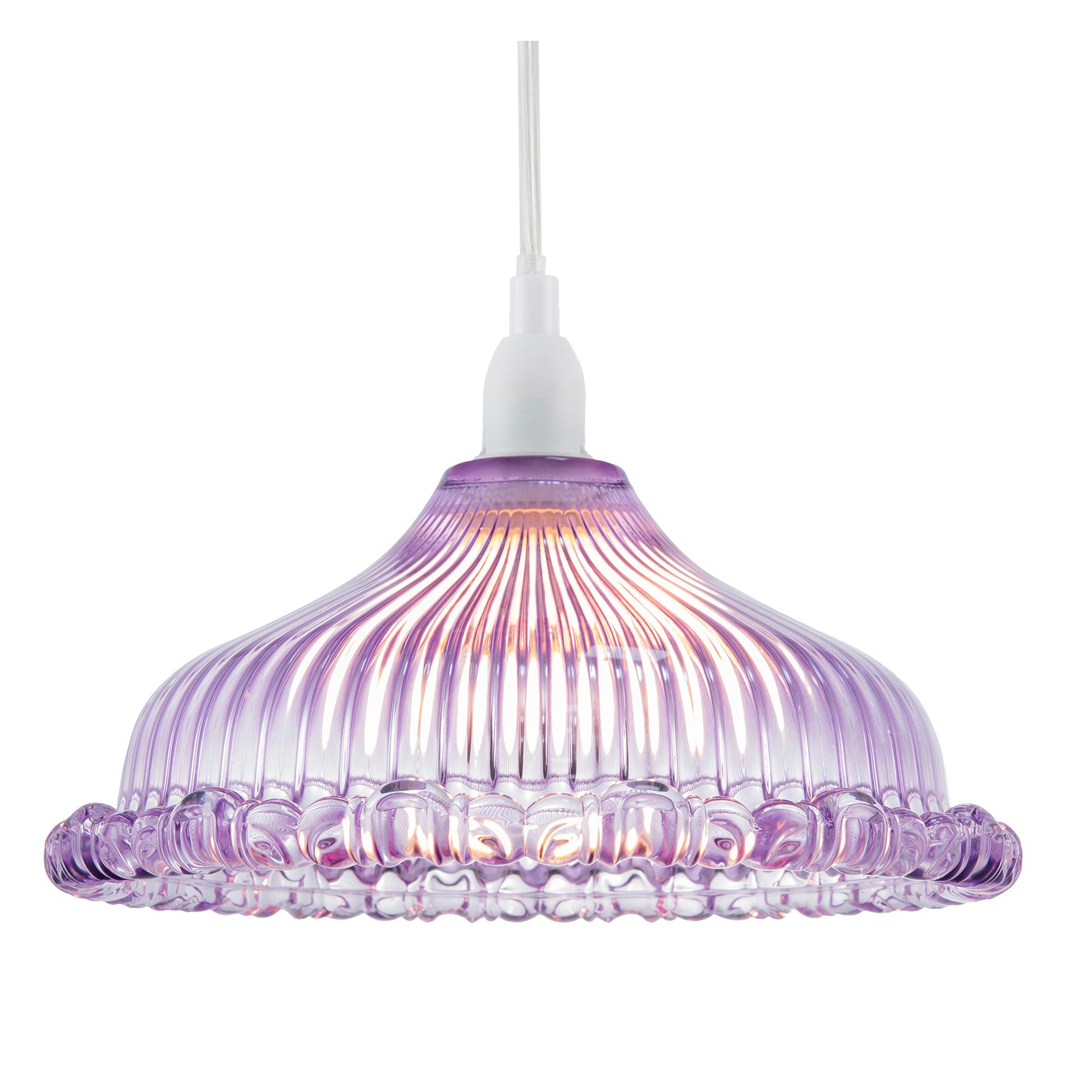 Modern Lilac Line Ribbed Glass Pendant Light Shade with Moulded Edge Image 2