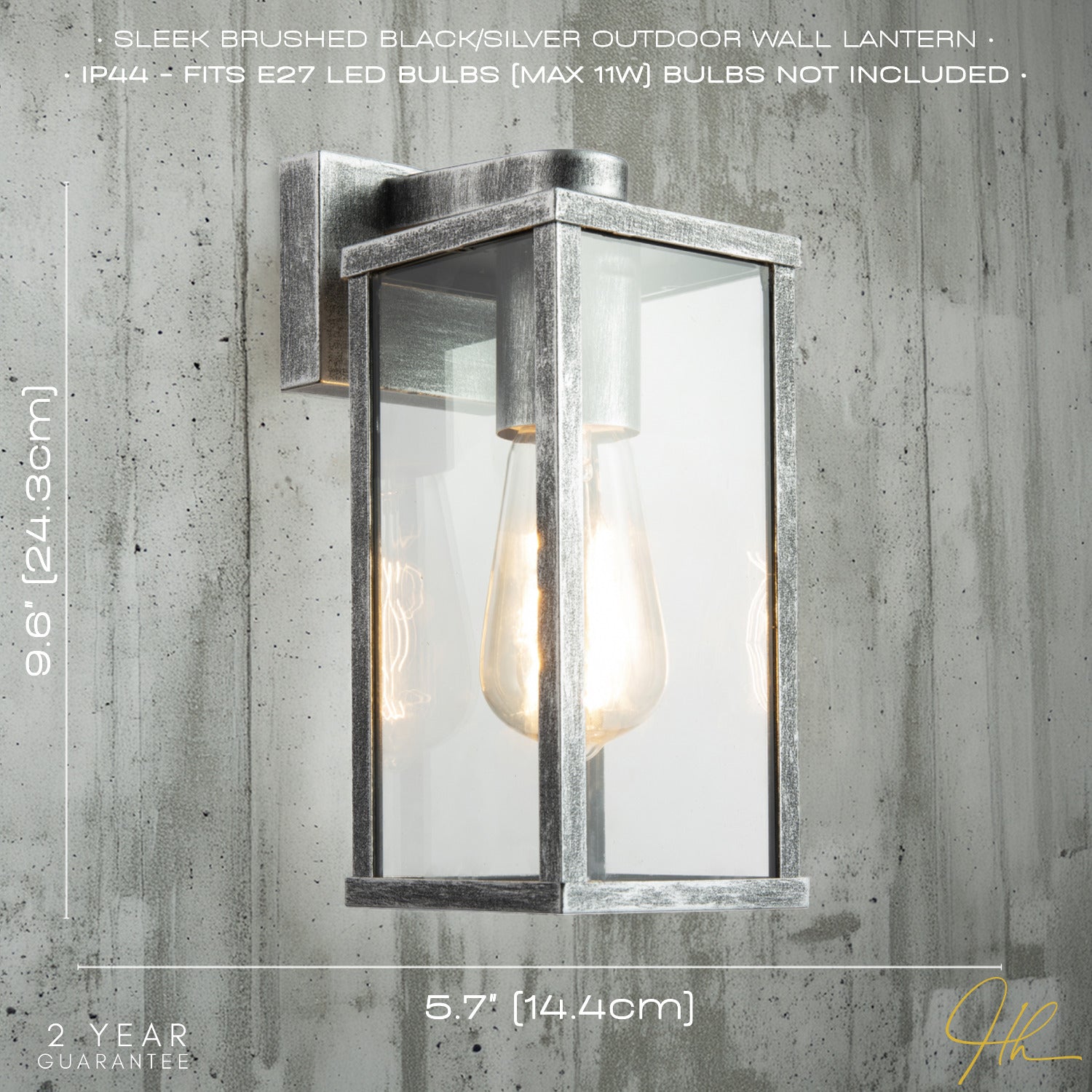 Traditional Black Silver Outdoor Lantern Wall Light Fitting with Glass Sides Image 6