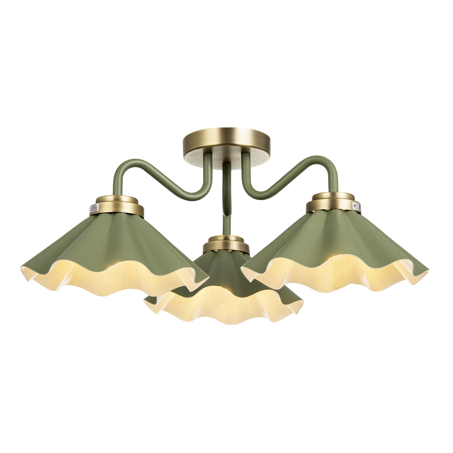 Designer Ceiling Light with Soft Olive Green Scalloped Metal Shades Image 2