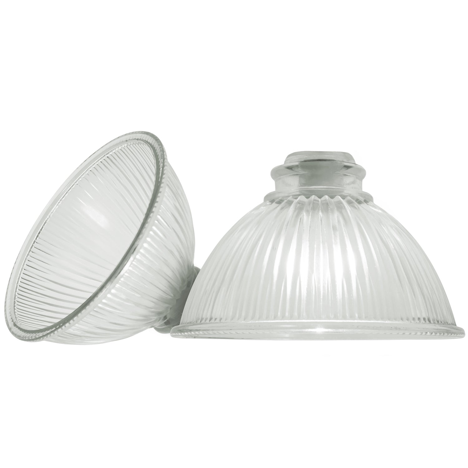 Pair of American Diner Clear Glass Shades with Ribbed Lines for E14 and E27 Image 2