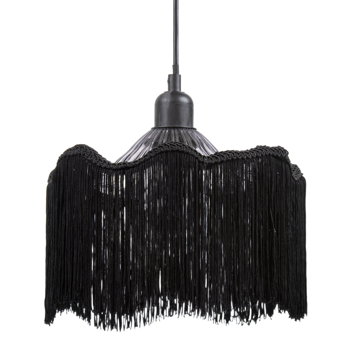 Striking Black Fringed Smoked Glass Pendant Shade with Long Tassels Image 2