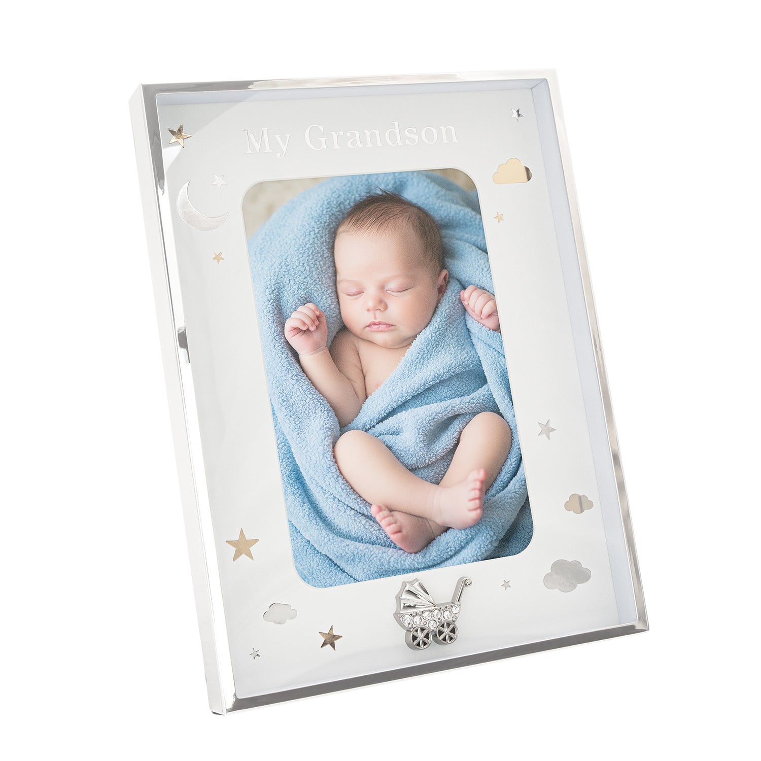 Grandson Silver Plated 4x6 Frame with Gold and Silver Stars and Clouds Image 2